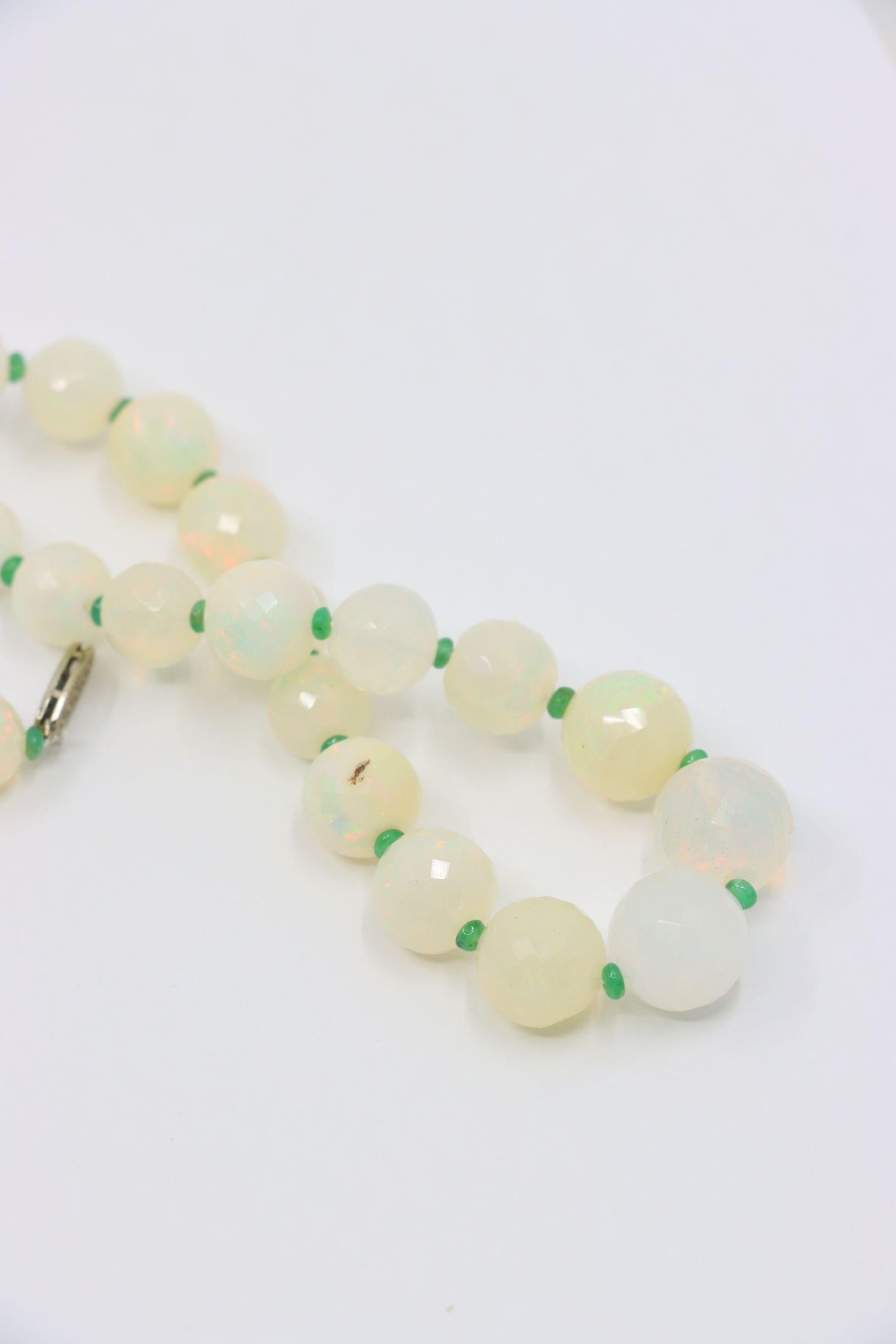 Vintage 10K White Gold Opal Bead Necklace For Sale 10