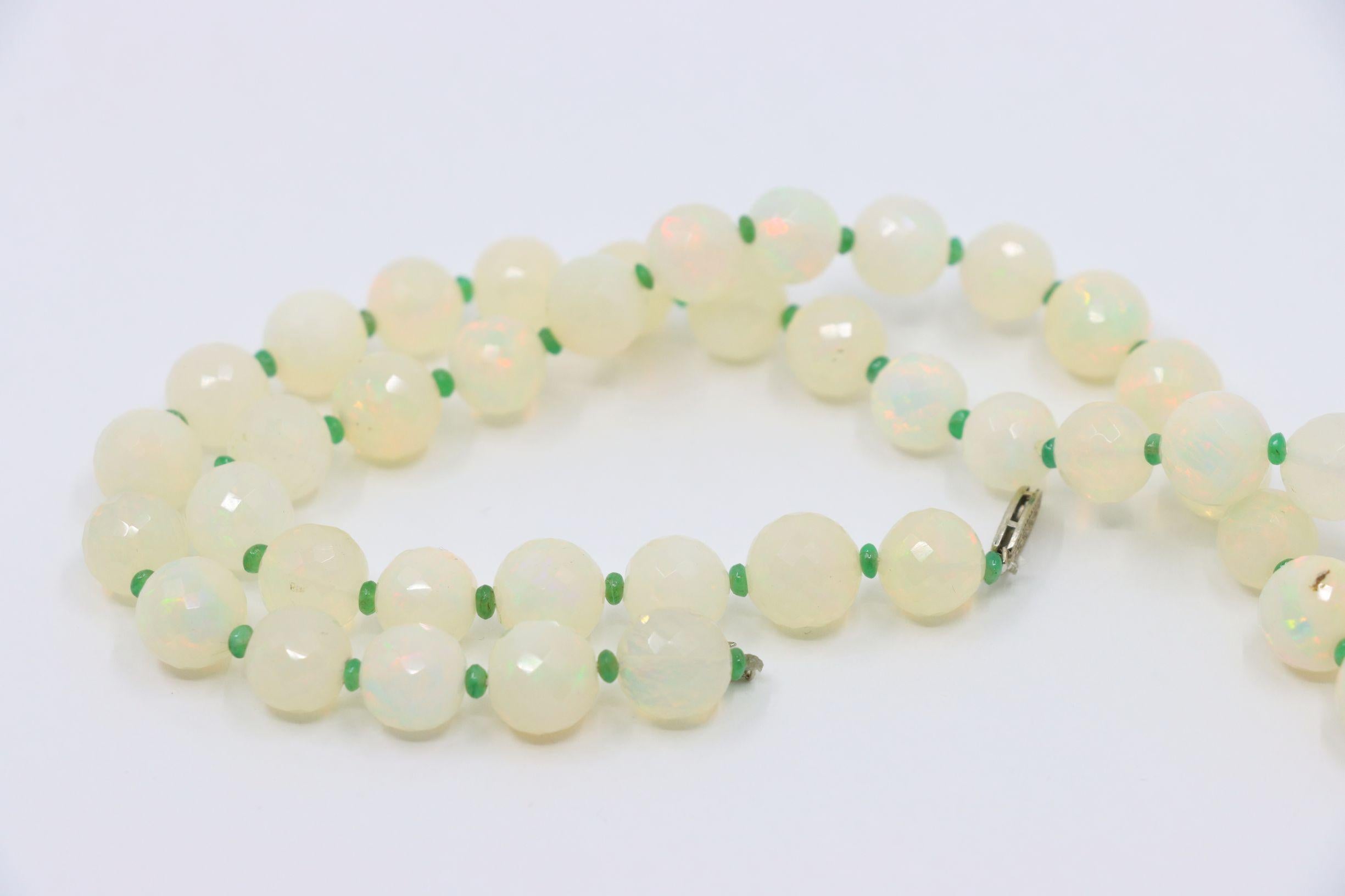 Vintage 10K White Gold Opal Bead Necklace For Sale 11