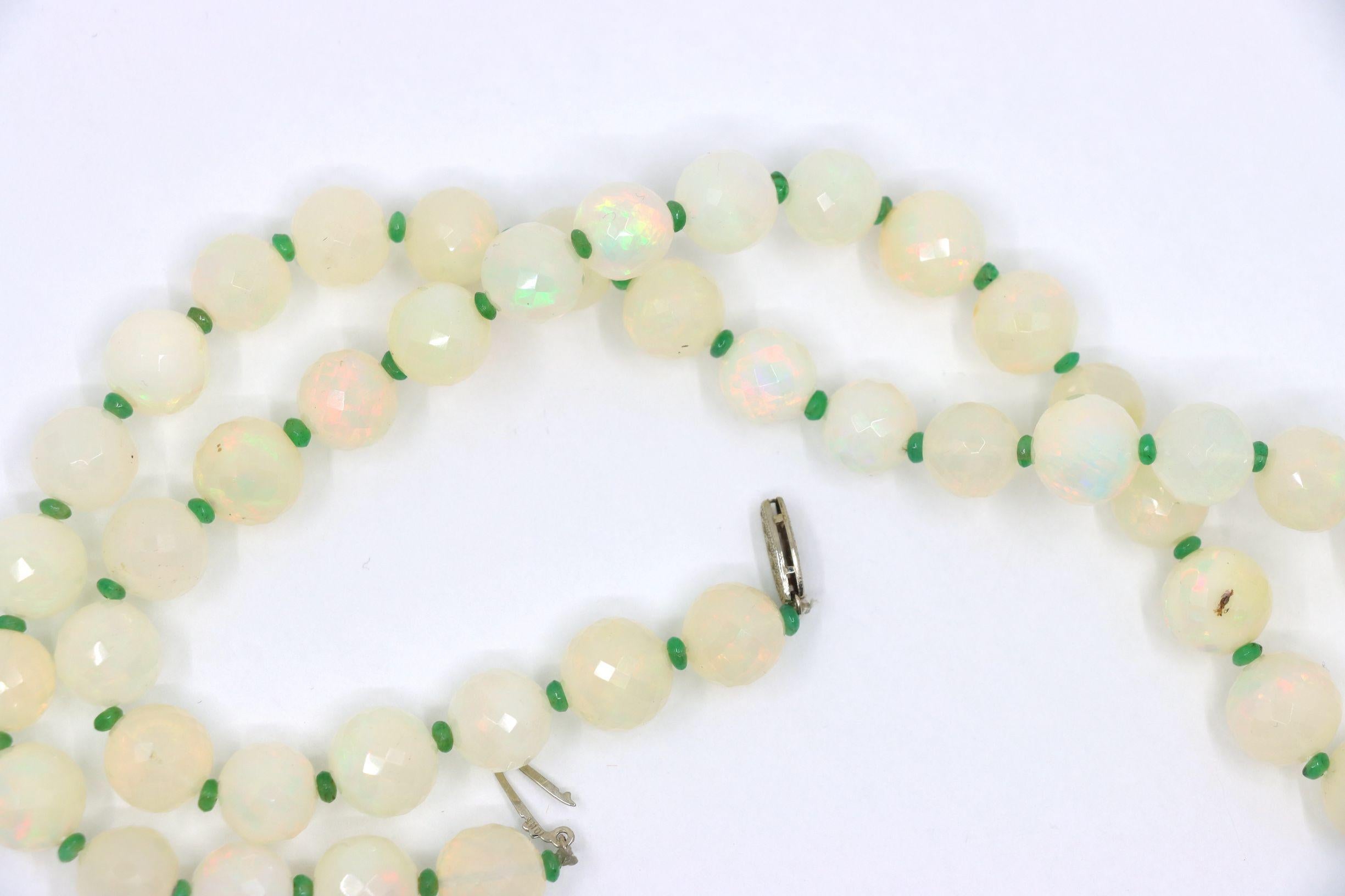 Vintage 10K White Gold Opal Bead Necklace For Sale 12