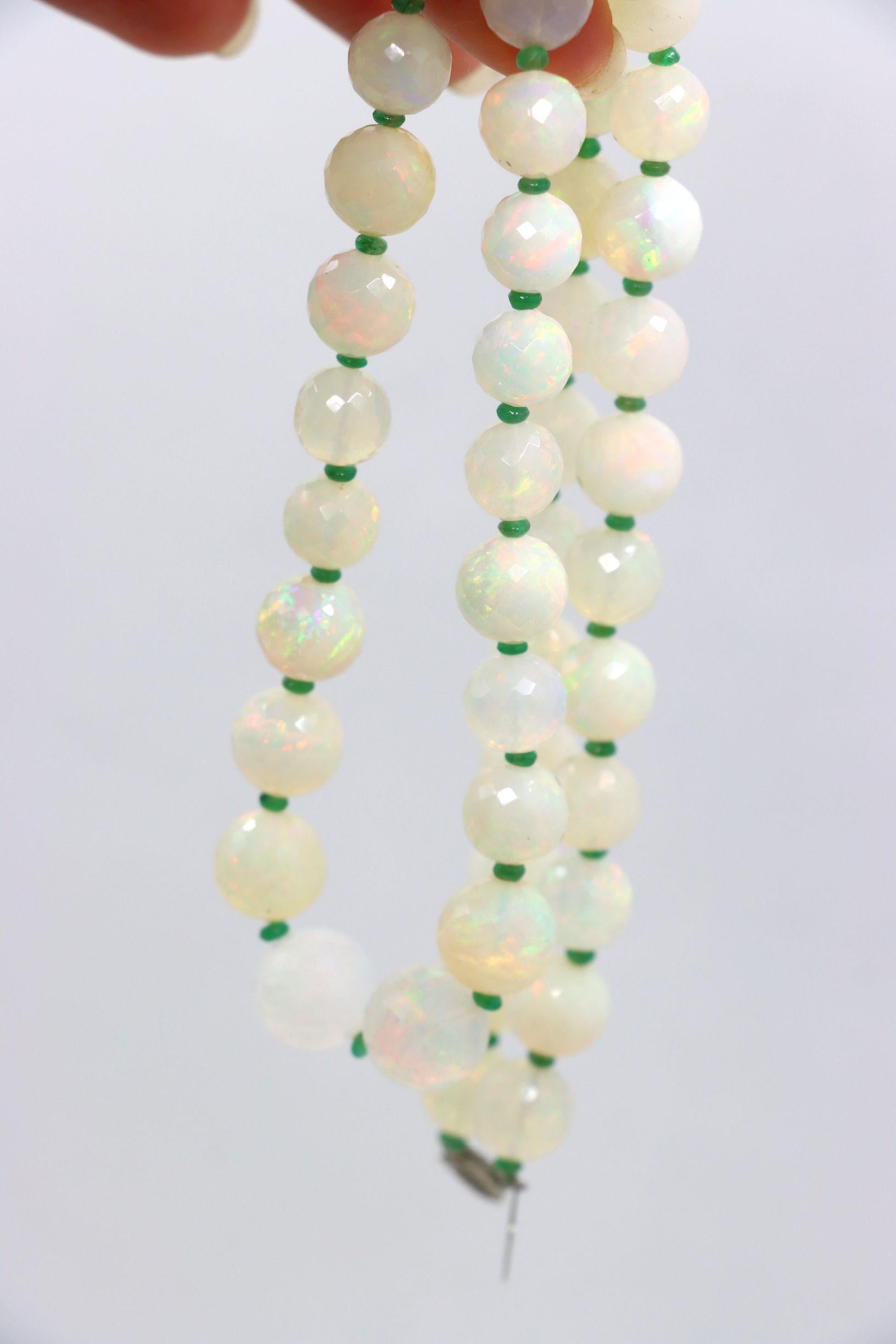 Vintage 10K White Gold Opal Bead Necklace For Sale 13