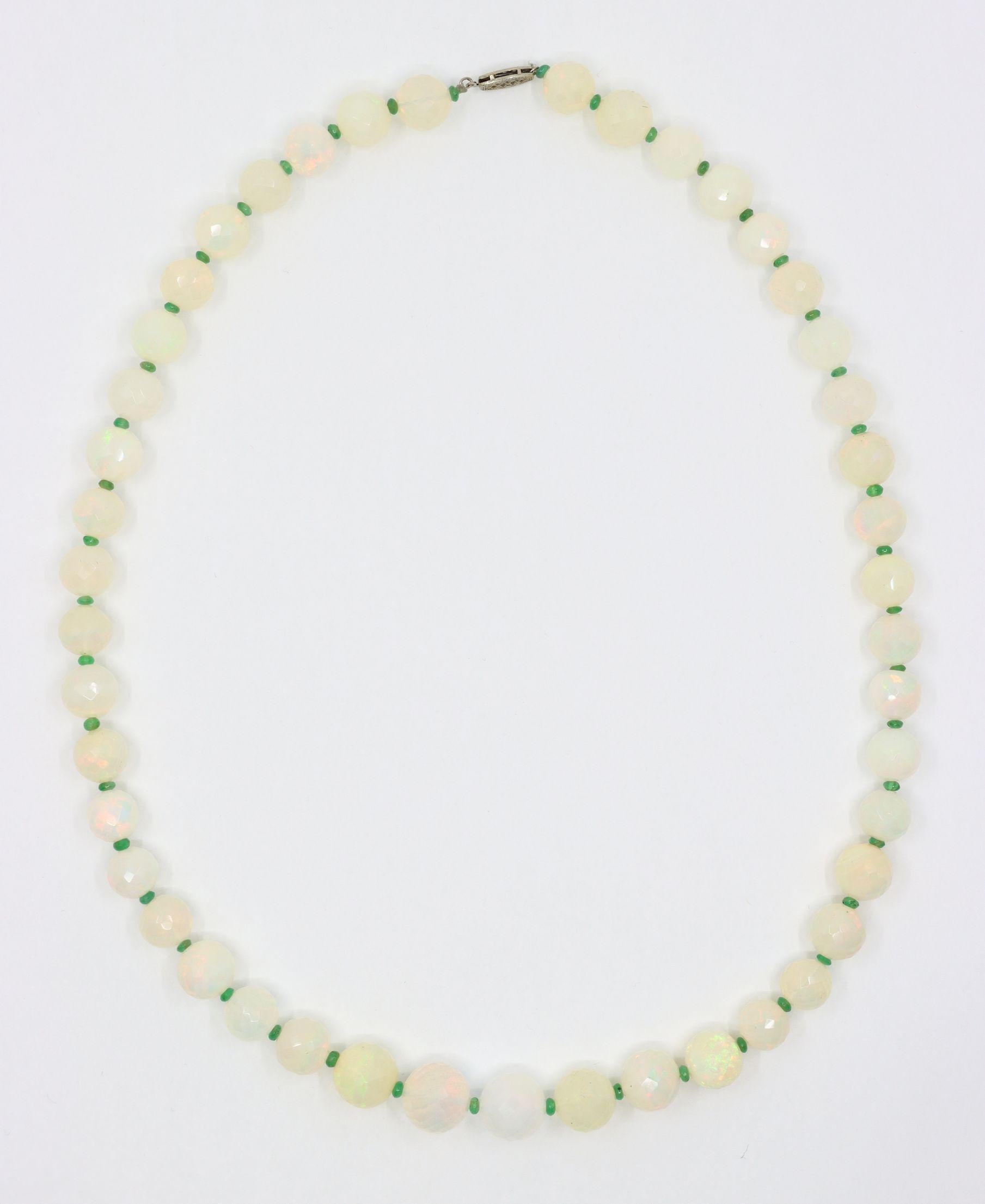 Women's Vintage 10K White Gold Opal Bead Necklace For Sale