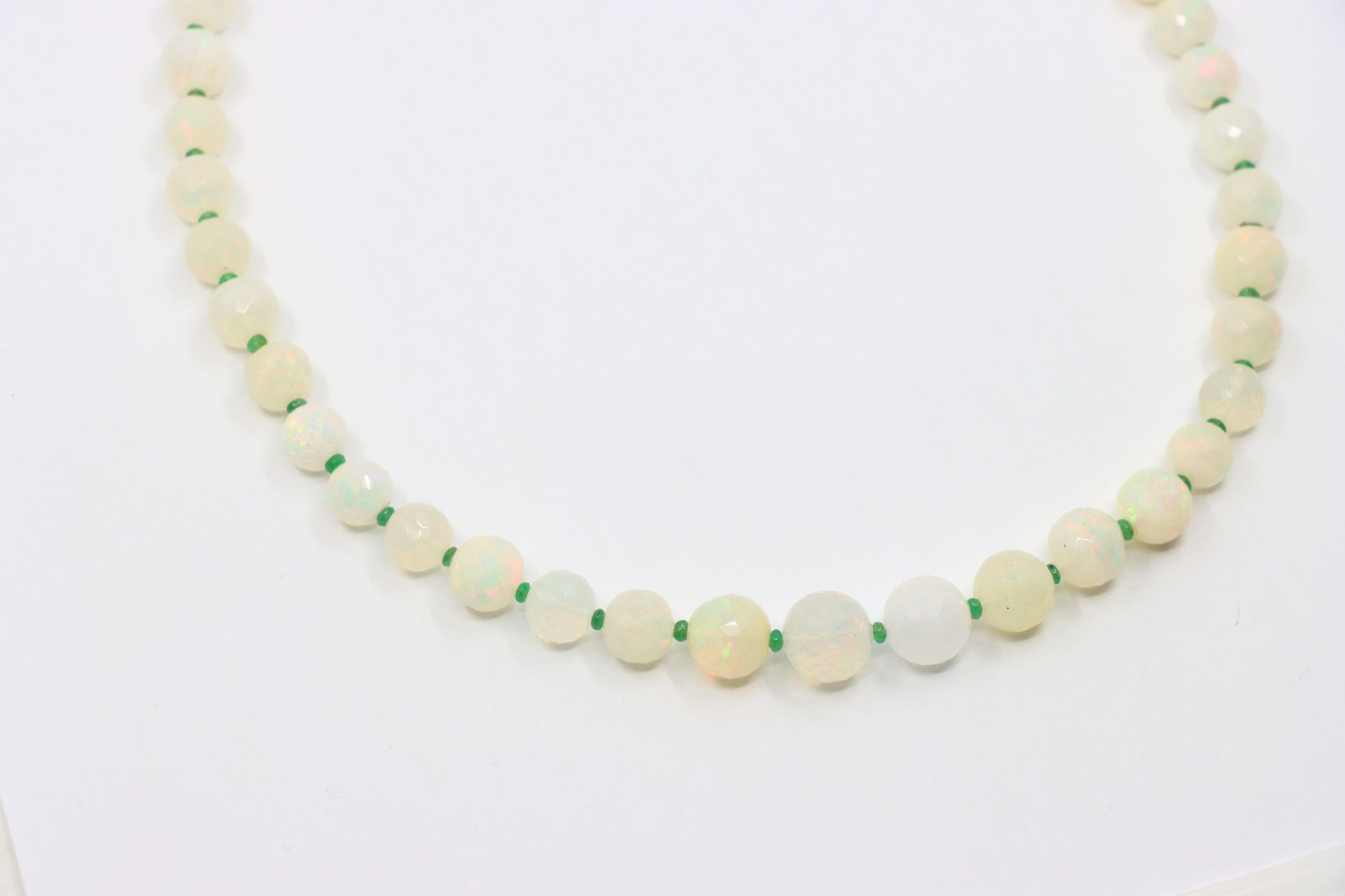 Vintage 10K White Gold Opal Bead Necklace For Sale 1