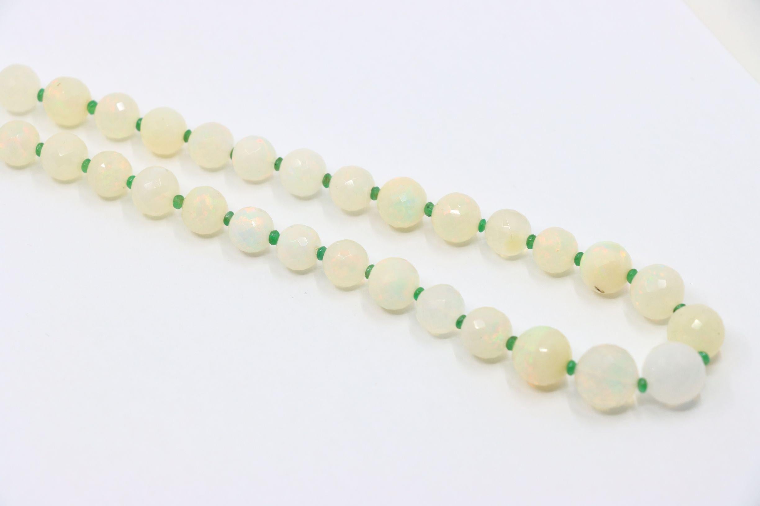 Vintage 10K White Gold Opal Bead Necklace For Sale 3