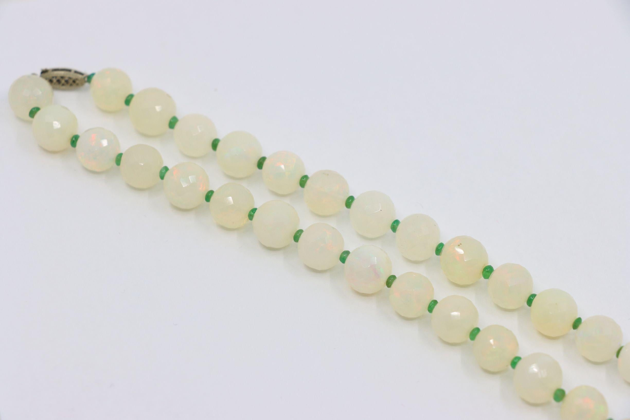 Vintage 10K White Gold Opal Bead Necklace For Sale 5