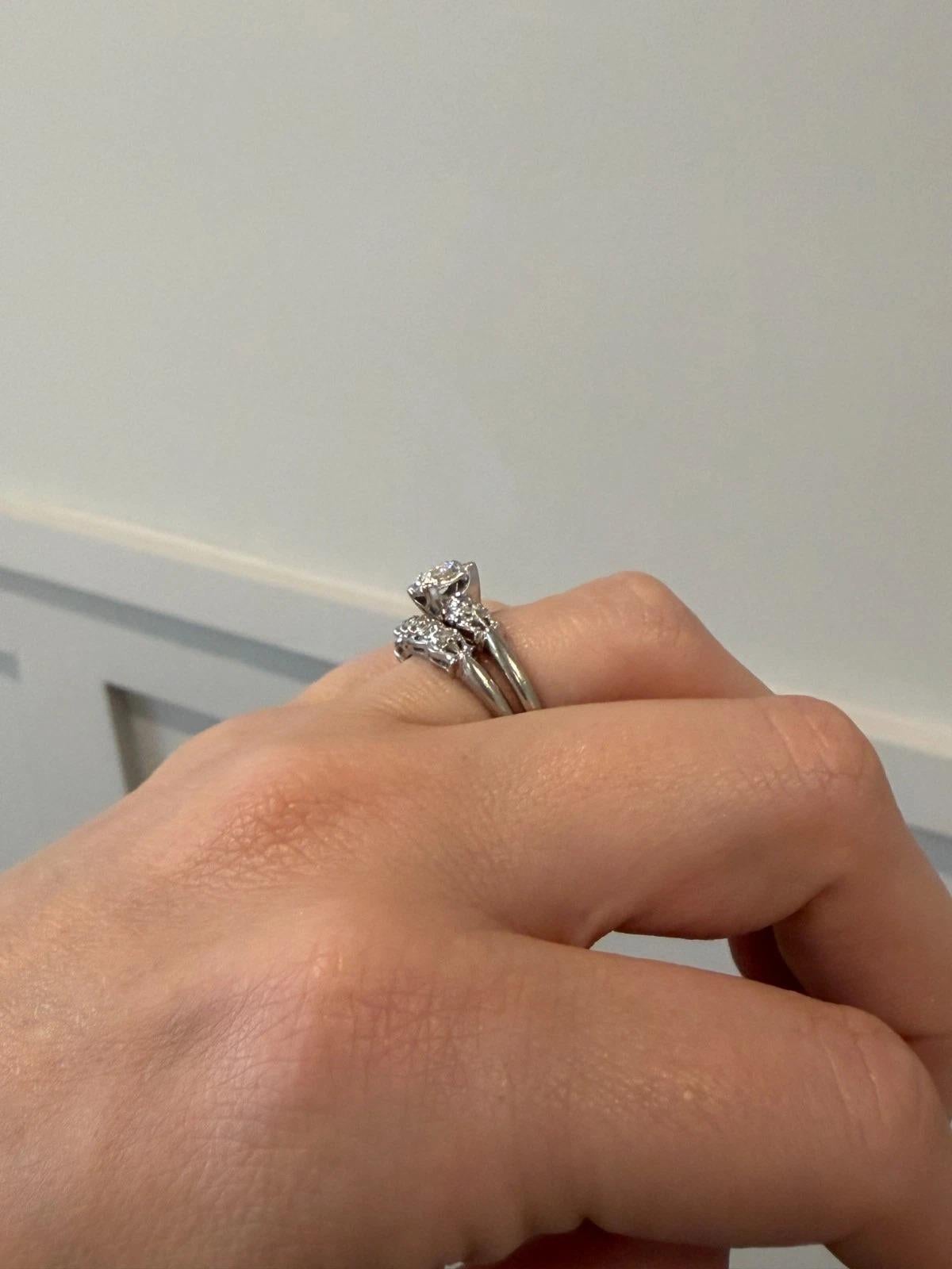 Vintage 10K Weißgold RBC & Single Cuts 0,45ctw Diamond Wedding Set Ring Größe 9 Damen im Angebot