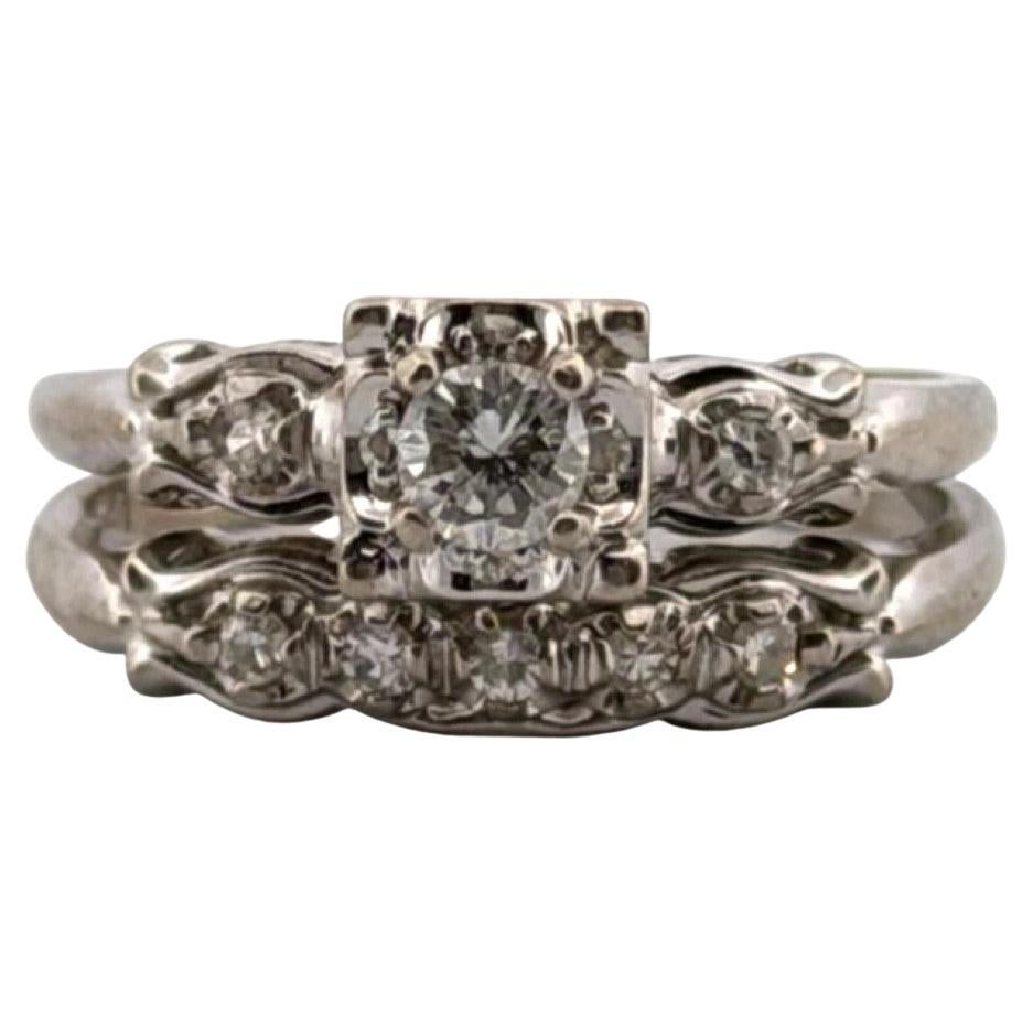 Vintage 10K Weißgold RBC 
Single Cuts 0,45ctw Diamond Wedding Set Ring Größe 9 im Angebot