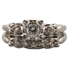 Vintage 10K White Gold RBC 
Single Cuts 0.45ctw Diamond Wedding Set Ring Size 9