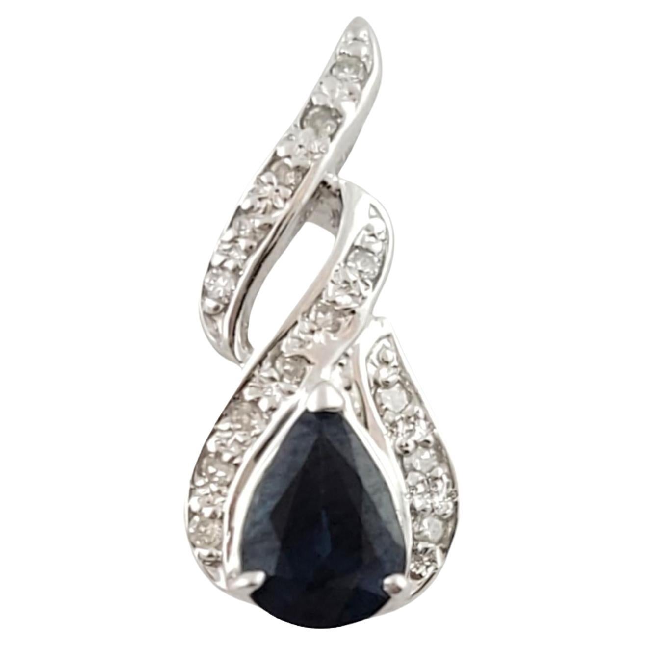 Vintage 10K White Gold Sapphire Diamond Pendant #15880