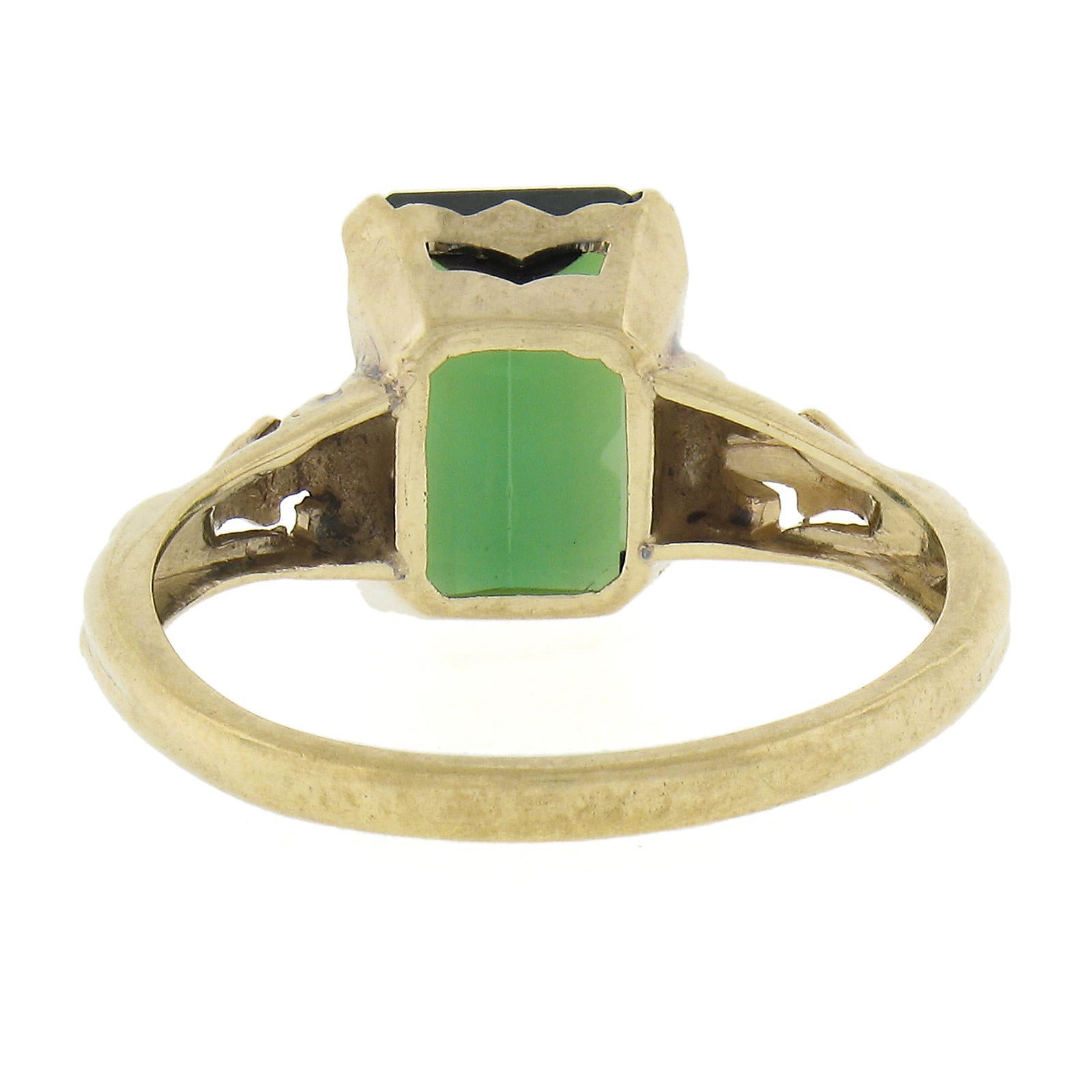 Vintage 10K Yellow Gold 2.64ct Emerald Cut Green Tourmaline Solitaire Band Ring For Sale 3