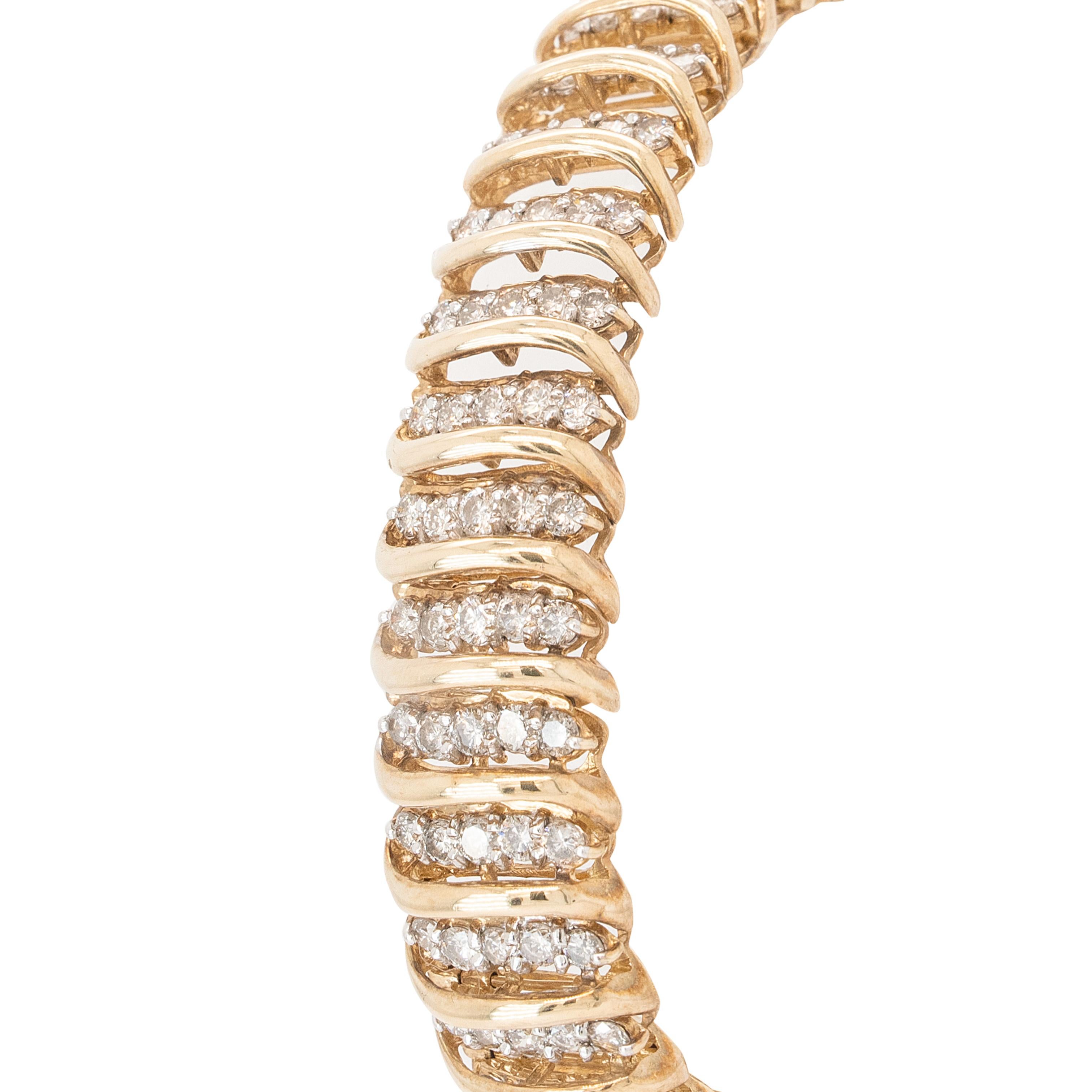 Vintage By in oro giallo 10k Bracciale a serpente con diamanti naturali 5ctw in vendita 2