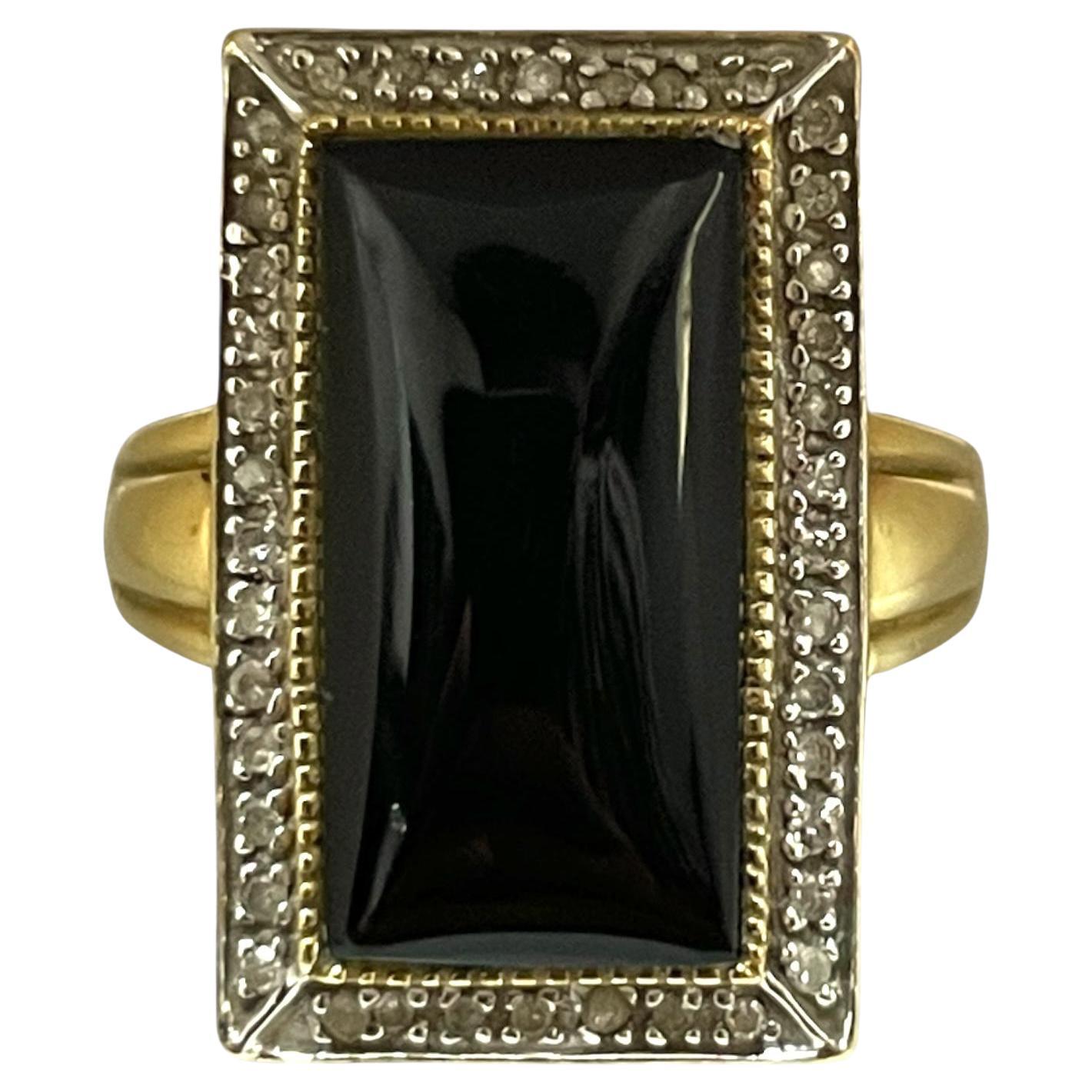 Vintage Solid Yellow Gold Black Onyx and Diamond Ring Size 6.5