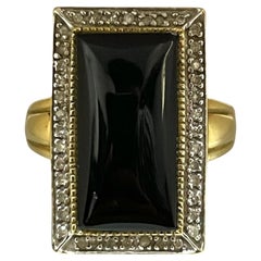 Vintage Solid Yellow Gold Black Onyx and Diamond Ring Size 6.5