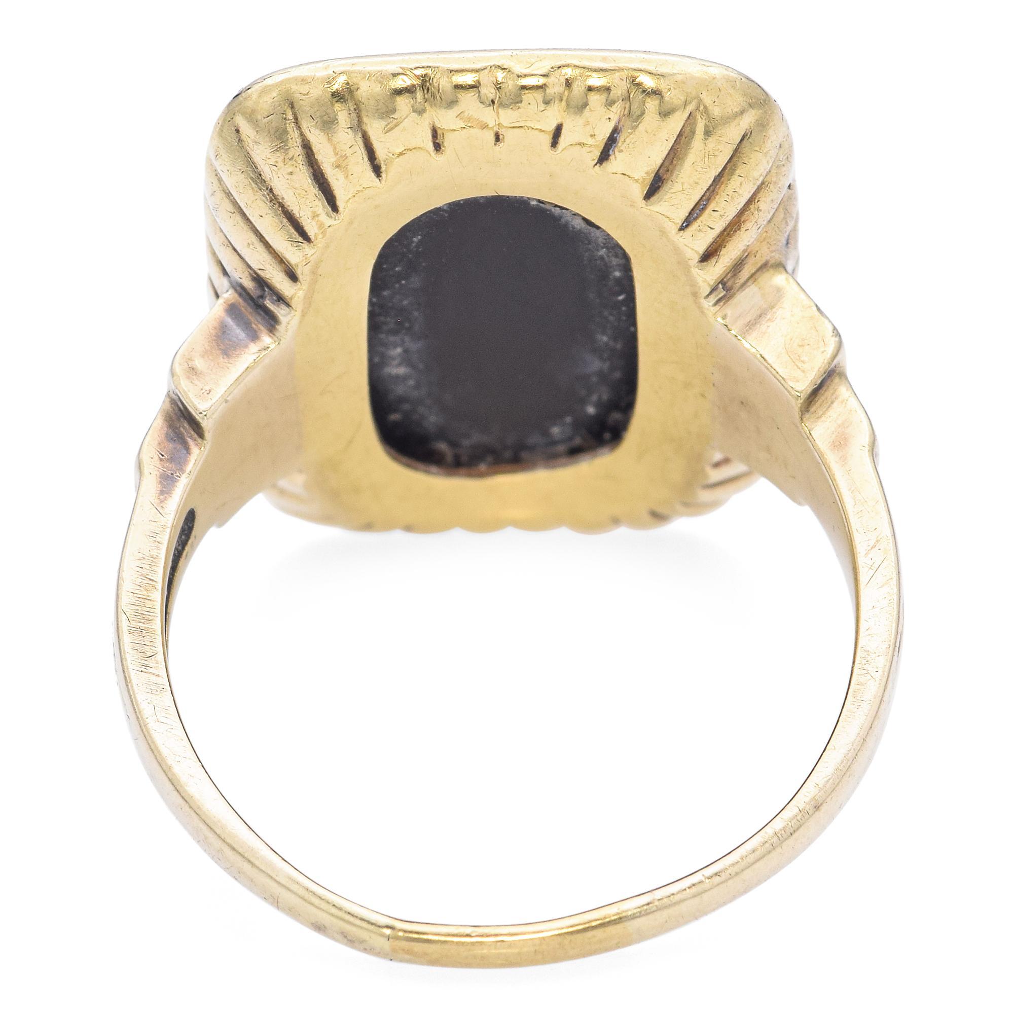 Women's Vintage 10k Yellow Gold Black Onyx and Enamel Statement Ring