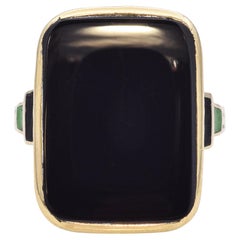 Vintage 10k Yellow Gold Black Onyx and Enamel Statement Ring