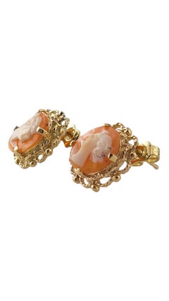 Vintage 10K Yellow Gold Cameo Earrings #16915