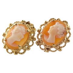 Vintage 10K Yellow Gold Cameo Earrings #16915