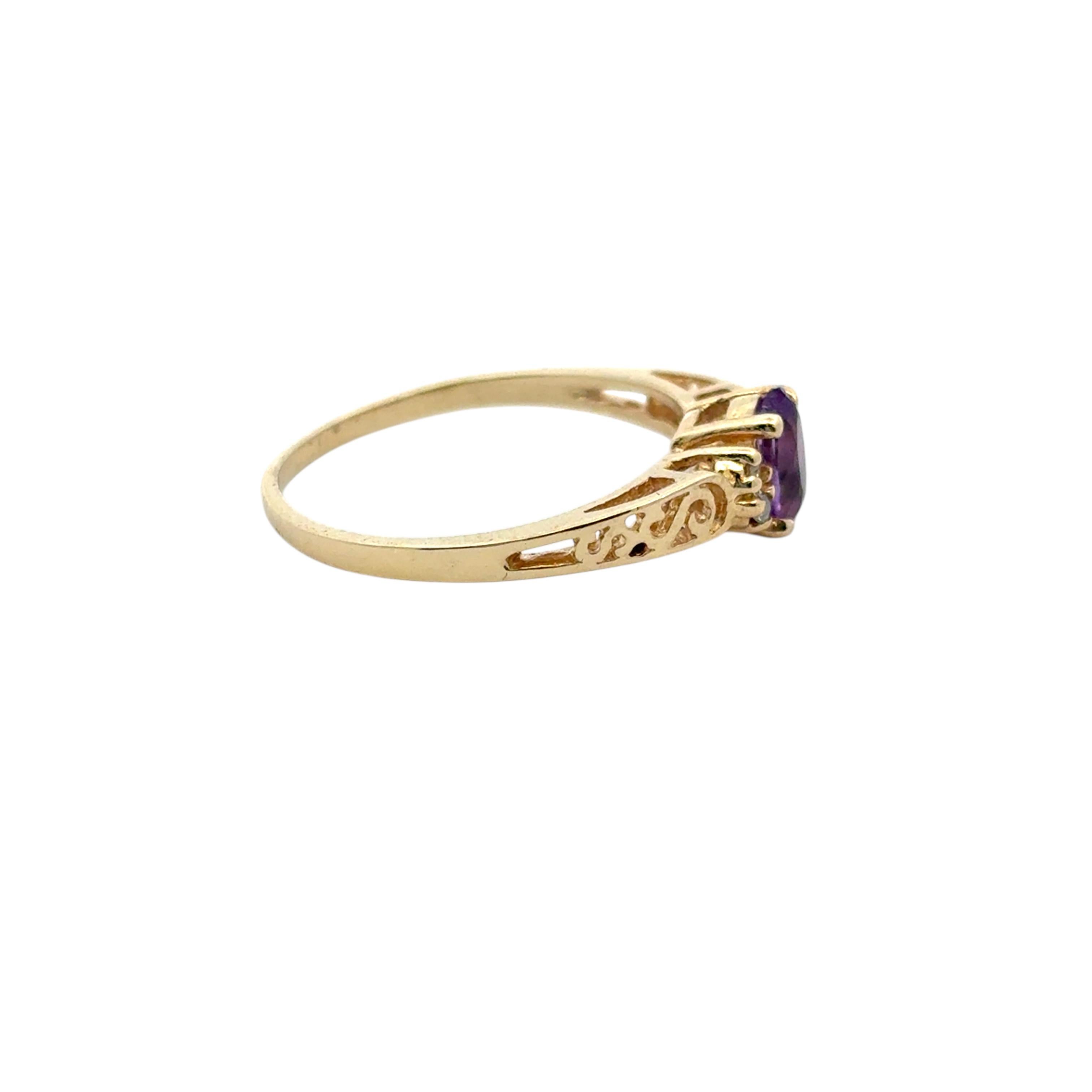 Vintage 10k Gelbgold Chipped lila Edelstein und Diamant-Ring im Angebot 6