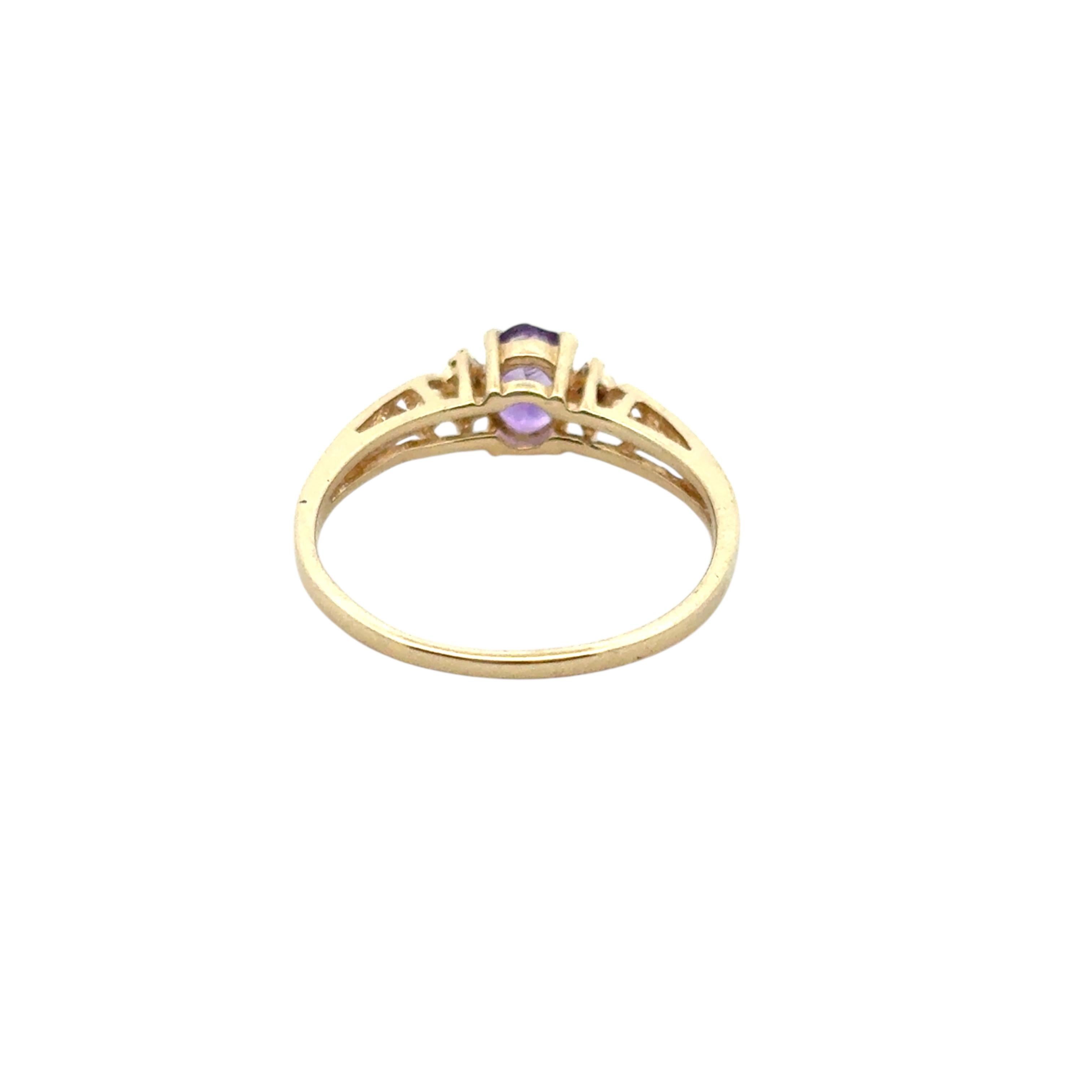 Vintage 10k Gelbgold Chipped lila Edelstein und Diamant-Ring im Angebot 7