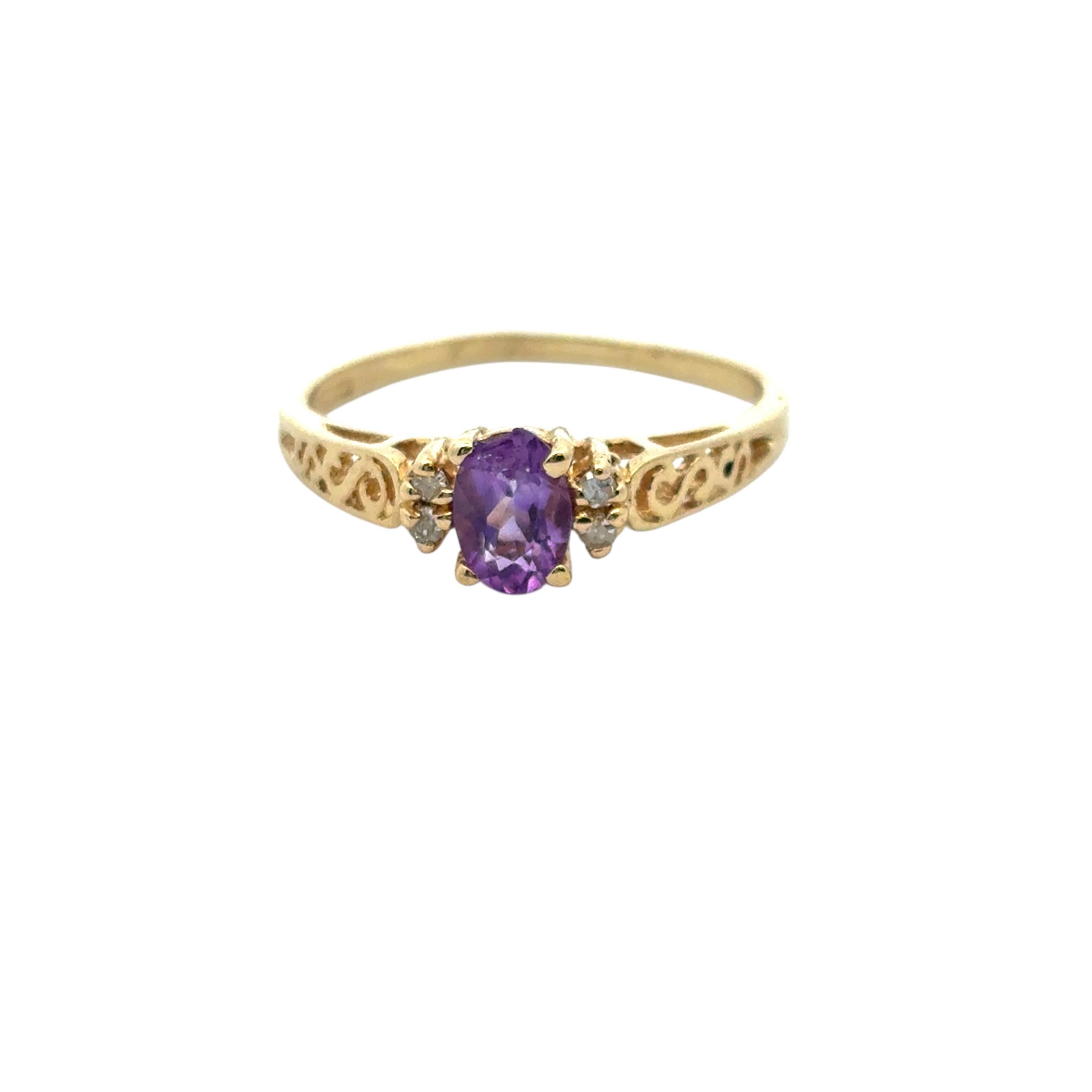Vintage 10k Gelbgold Chipped lila Edelstein und Diamant-Ring im Angebot 9