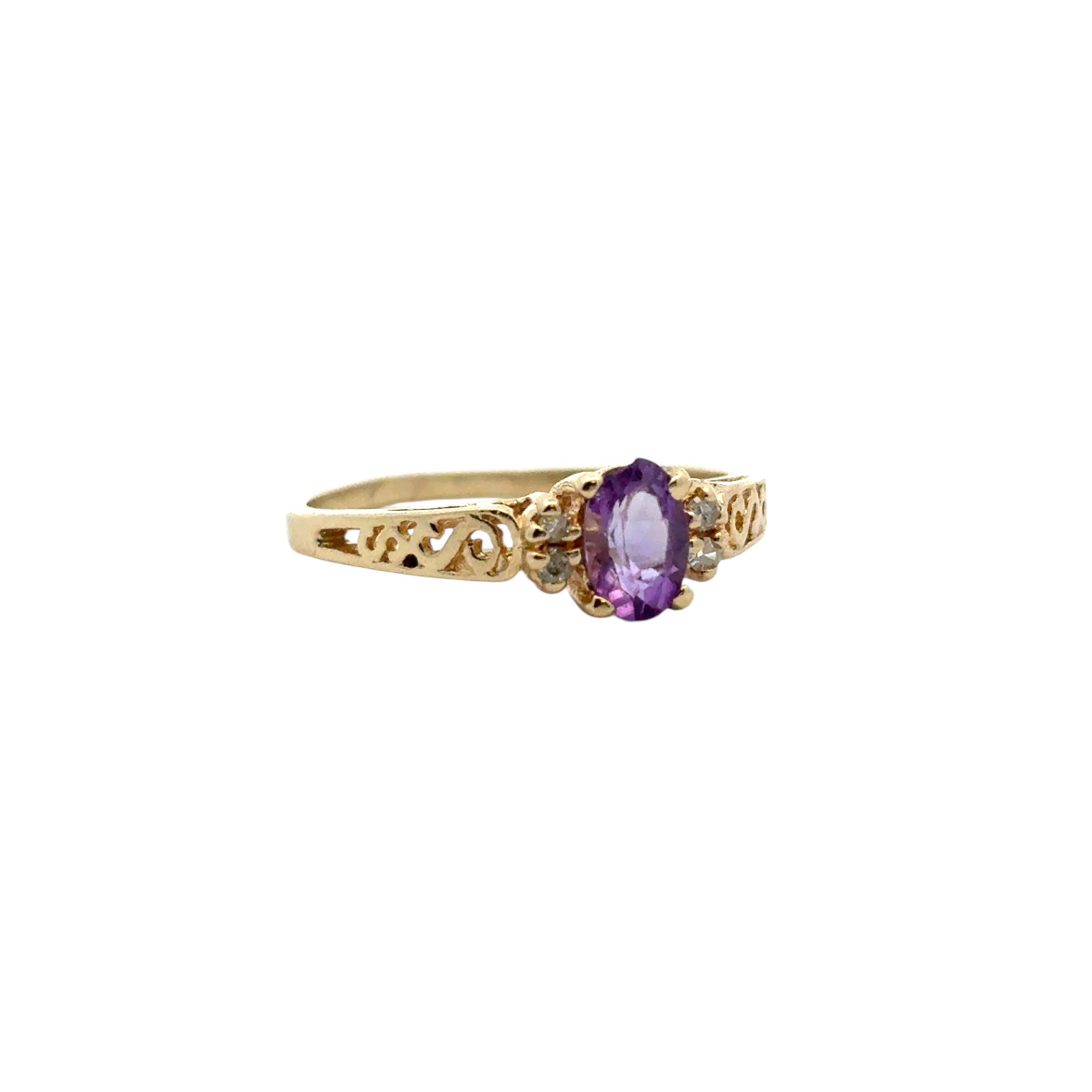 Vintage 10k Gelbgold Chipped lila Edelstein und Diamant-Ring (Moderne) im Angebot