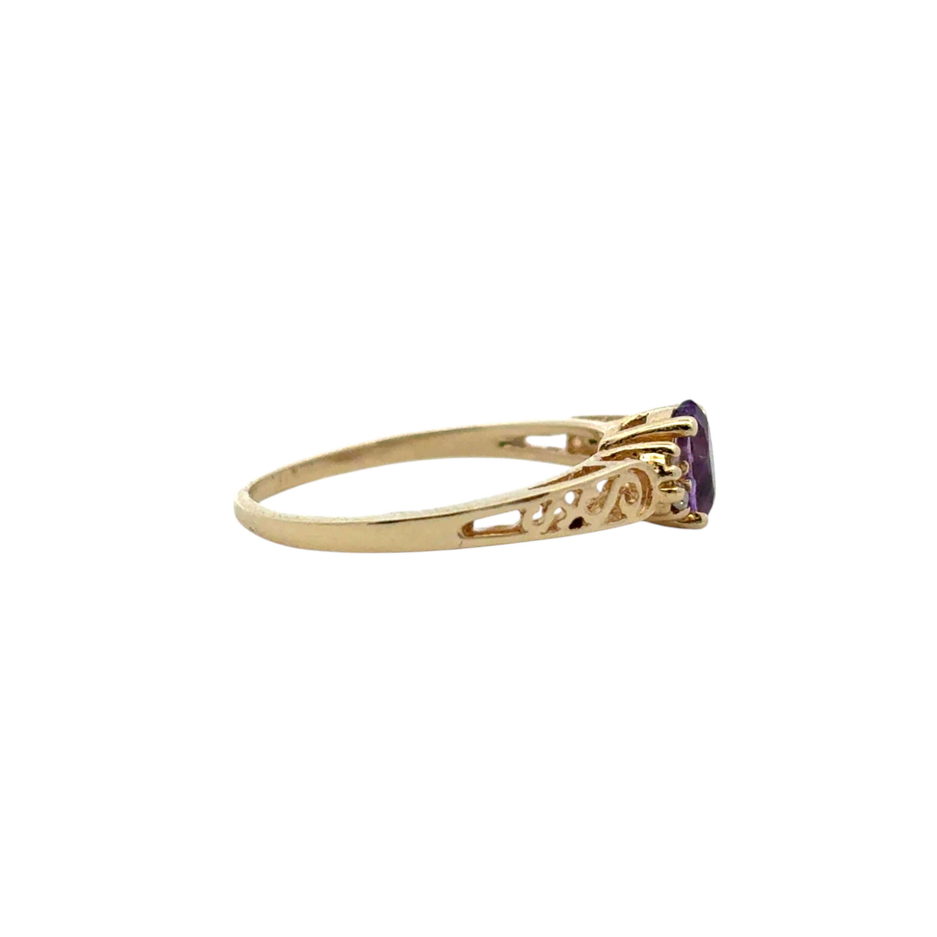 Vintage 10k Gelbgold Chipped lila Edelstein und Diamant-Ring Damen im Angebot