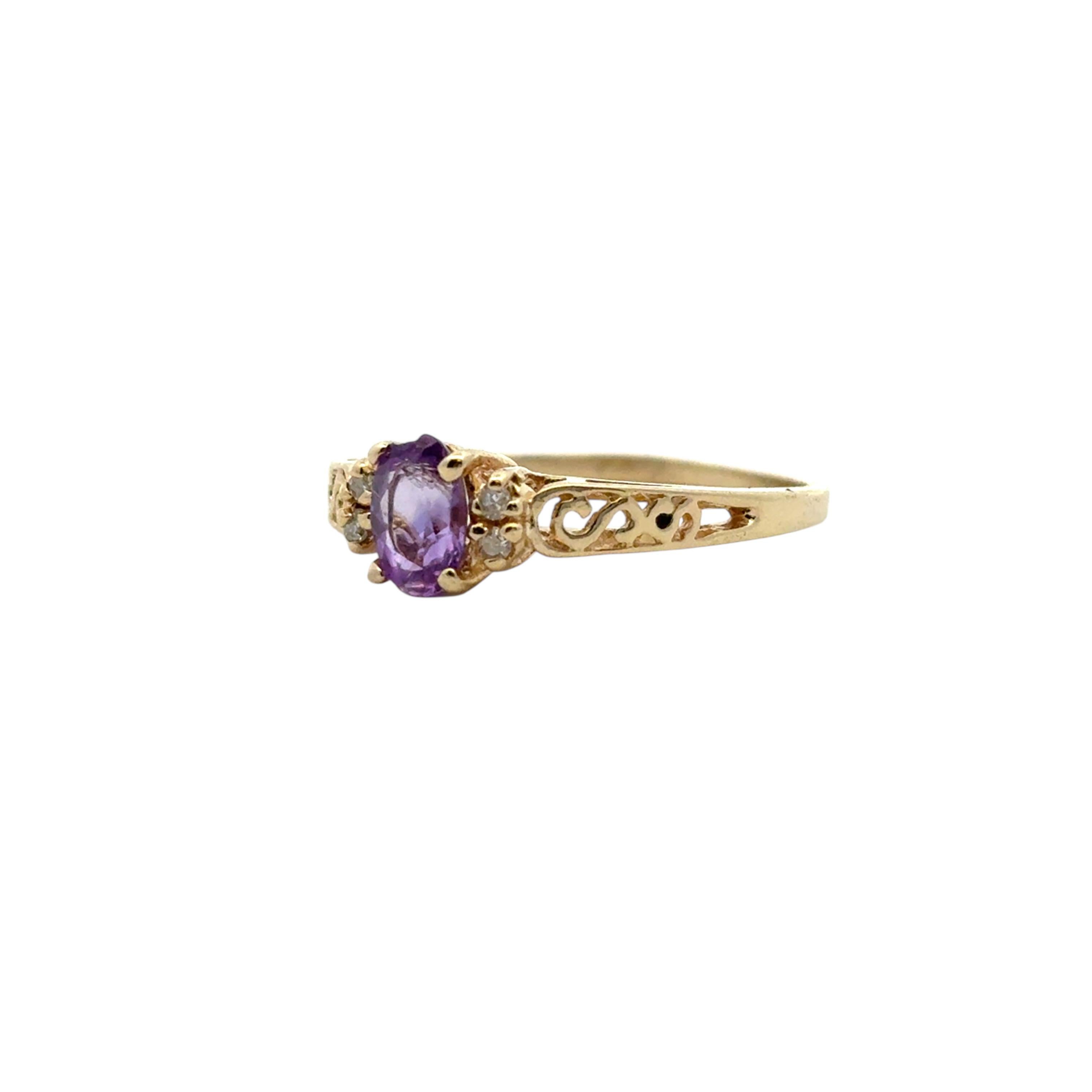 Vintage 10k Gelbgold Chipped lila Edelstein und Diamant-Ring im Angebot 3