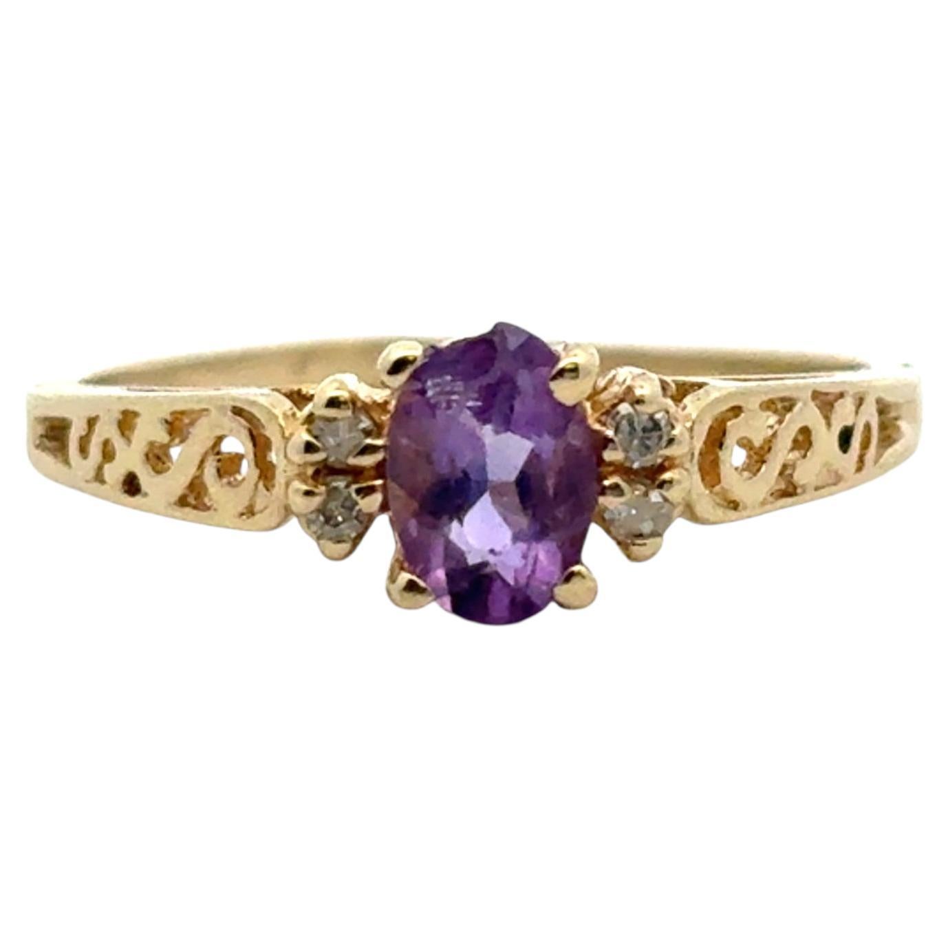 Vintage 10k Gelbgold Chipped lila Edelstein und Diamant-Ring