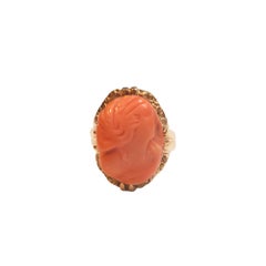 Vintage 10K Yellow Gold Coral Cameo Ring #17544
