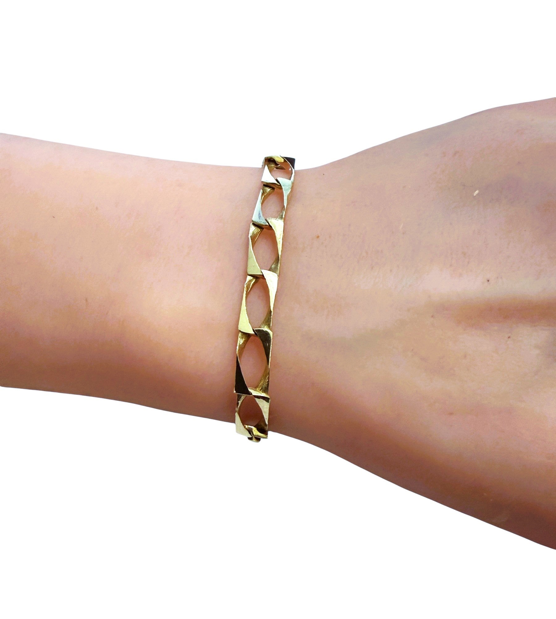 Vintage 10k Yellow Gold Designer Stamped Link Bracelet 7.25" 8.35 Grams For Sale