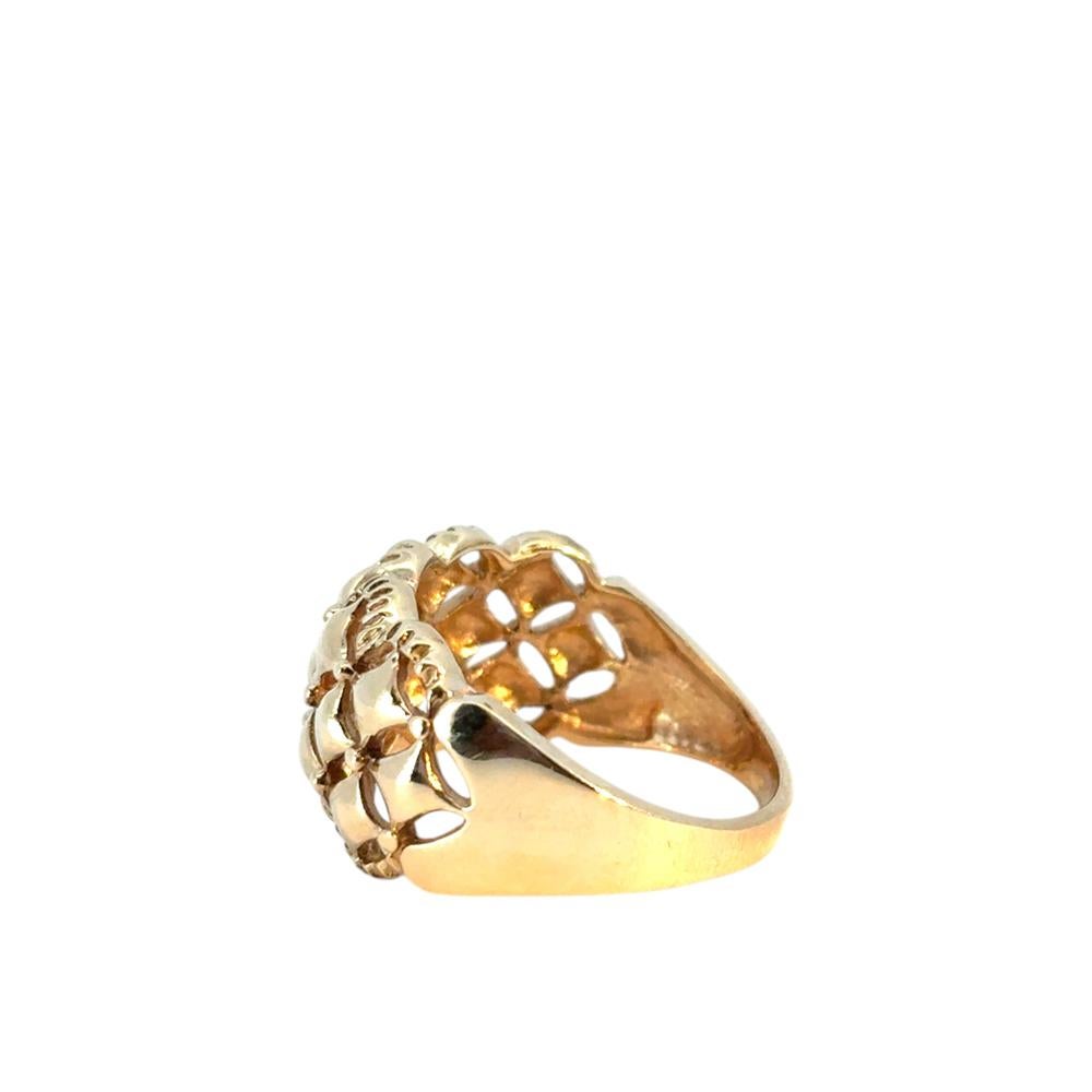Vintage 10k Yellow Gold Diamond Cut Scalloped Edge Pattern Dome Ring For Sale 8