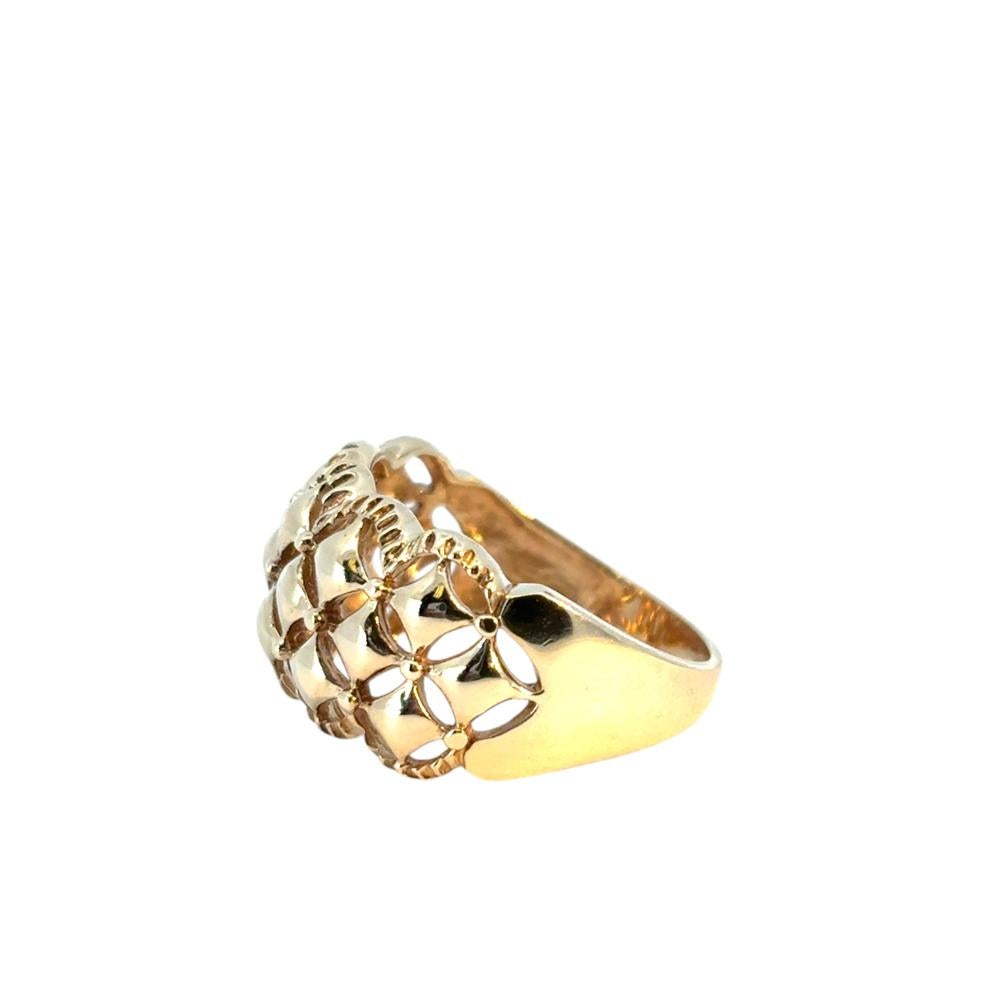 Vintage 10k Yellow Gold Diamond Cut Scalloped Edge Pattern Dome Ring For Sale 10
