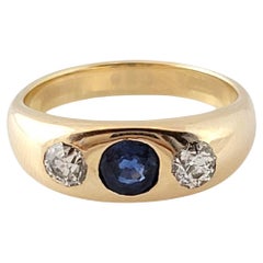 Vintage 10K Yellow Gold Diamond Natural  Sapphire Ring Size 6 #15016