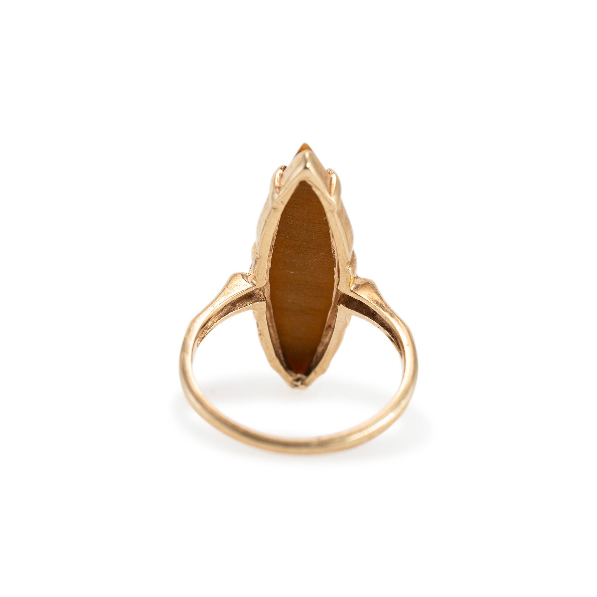 Vintage 10K Gelbgold Länglicher Marquise Geformter Tigerauge Cocktail Ring im Angebot 1