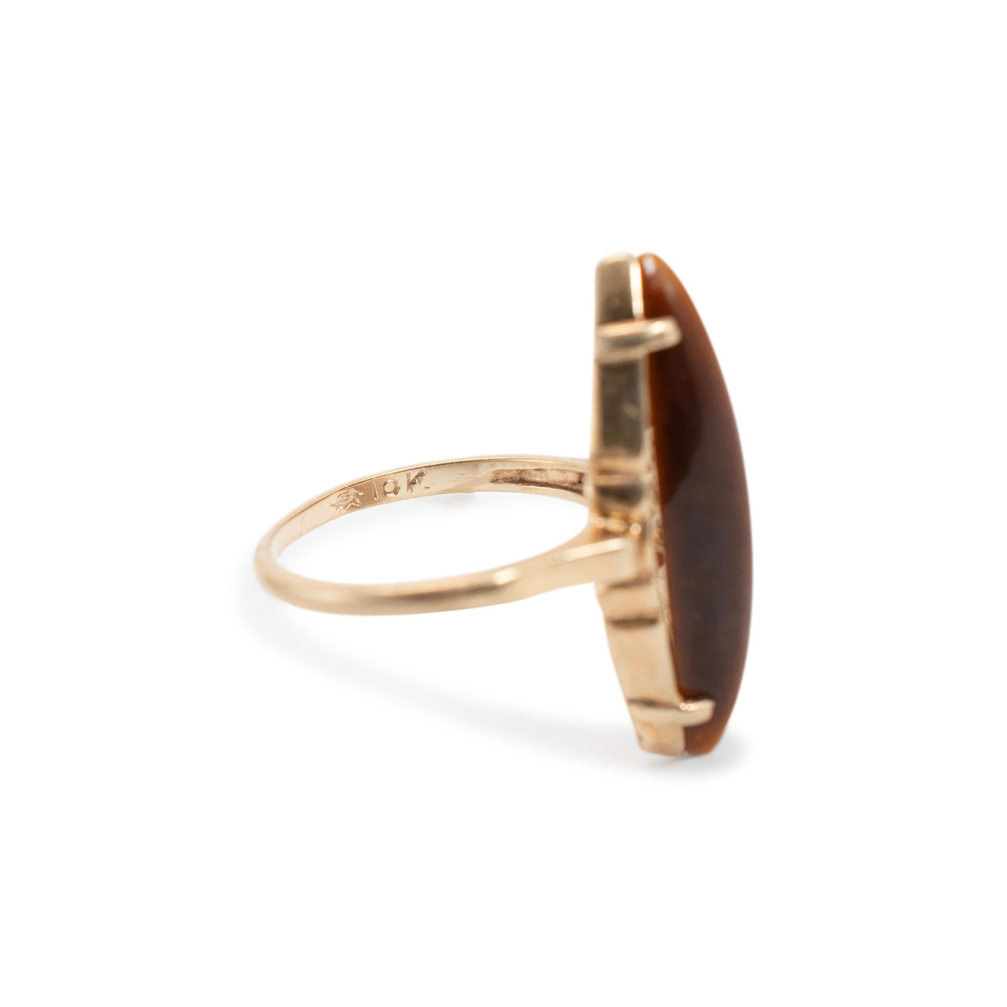Vintage 10K Gelbgold Länglicher Marquise Geformter Tigerauge Cocktail Ring im Angebot 2