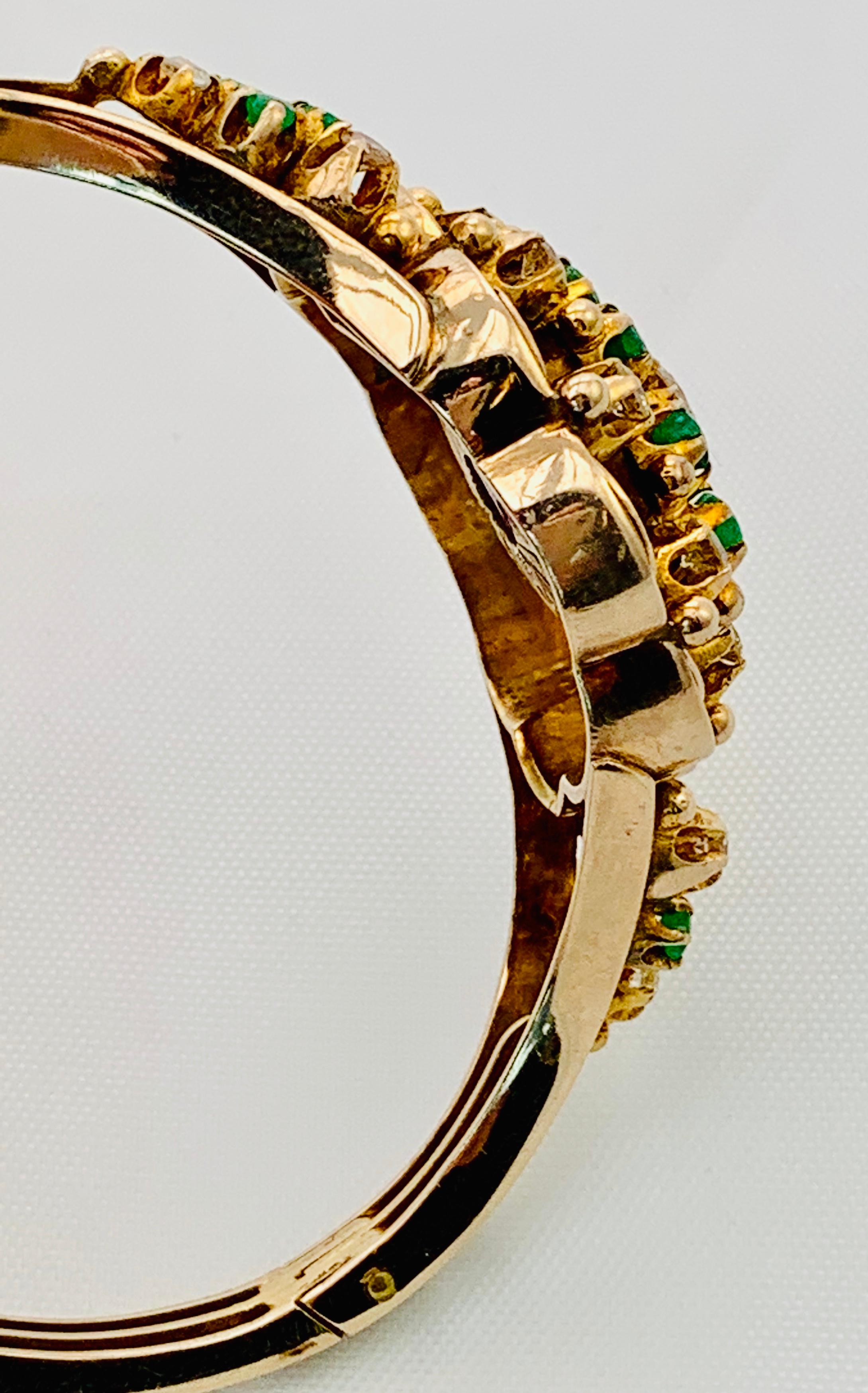 Vintage 10 Karat Yellow Gold, Enamel, Diamond and Emerald Bangle Bracelet 5
