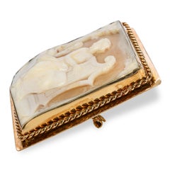Vintage 10k Yellow Gold Harpist and Cherub Cameo Brooch