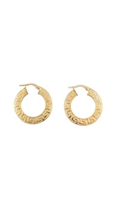 Vintage 10K Yellow Gold Hoop Aztec Design Earrings #16071
