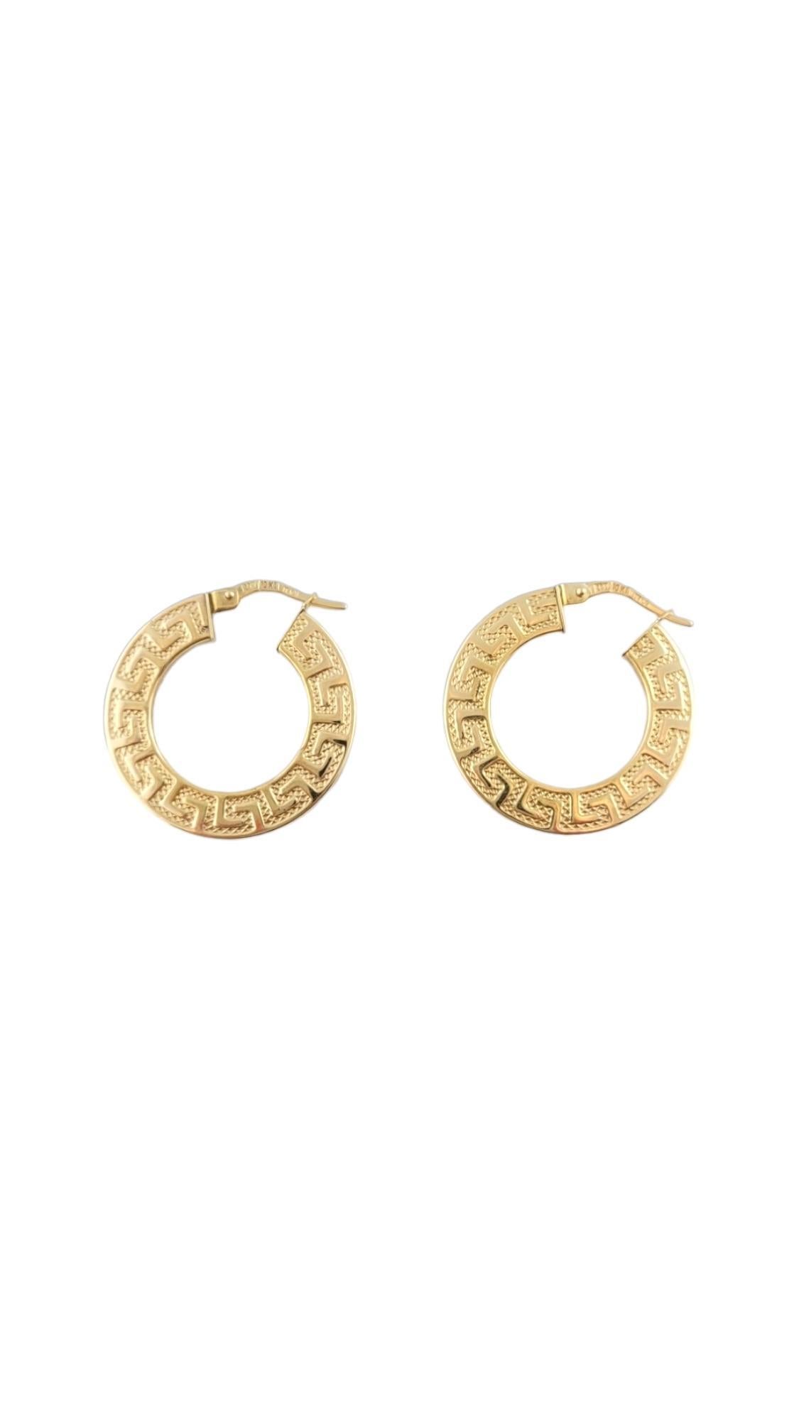 Vintage 10K Yellow Gold Hoop Aztec Design Earrings #16071 For Sale