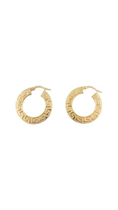 Vintage 10K Yellow Gold Hoop Aztec Design Earrings #16071
