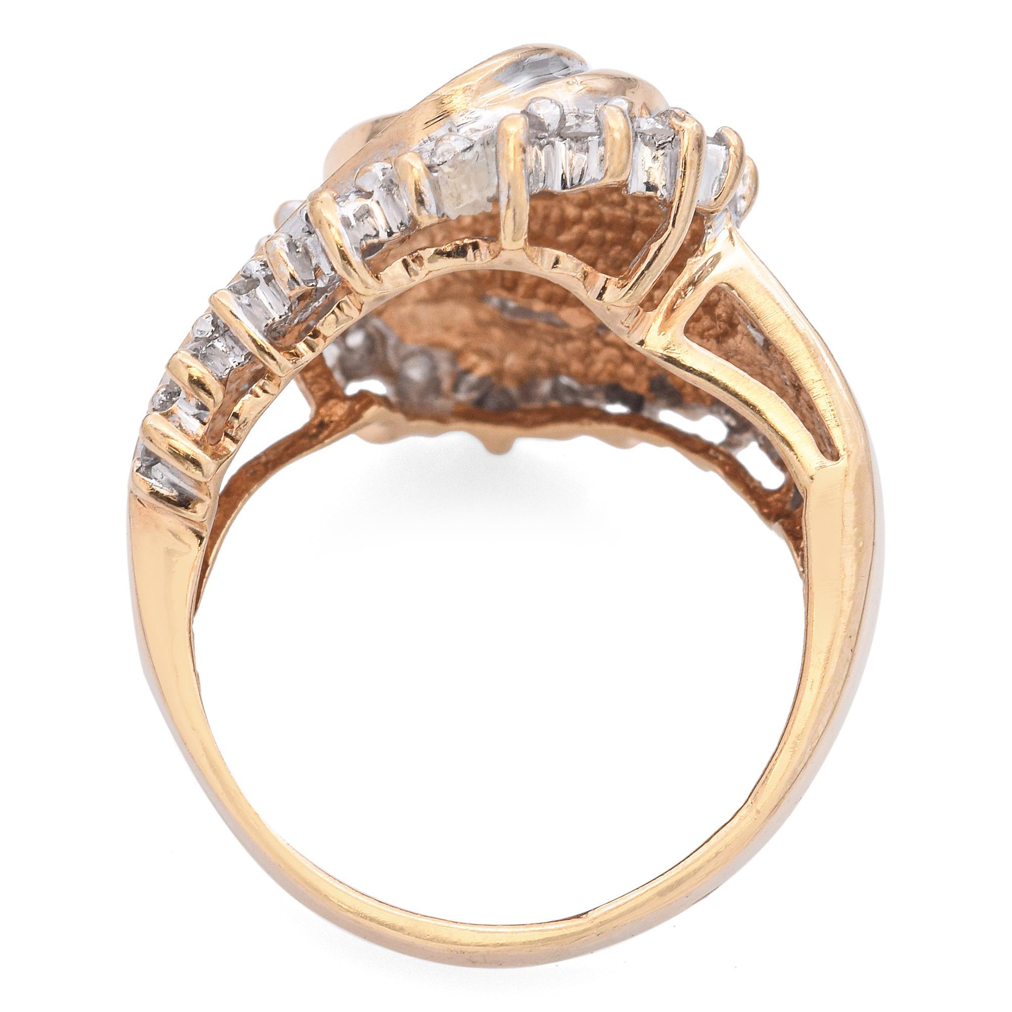 Women's Vintage 10k Yellow Gold Intertwining Mixed Cut Diamond Ring For Sale