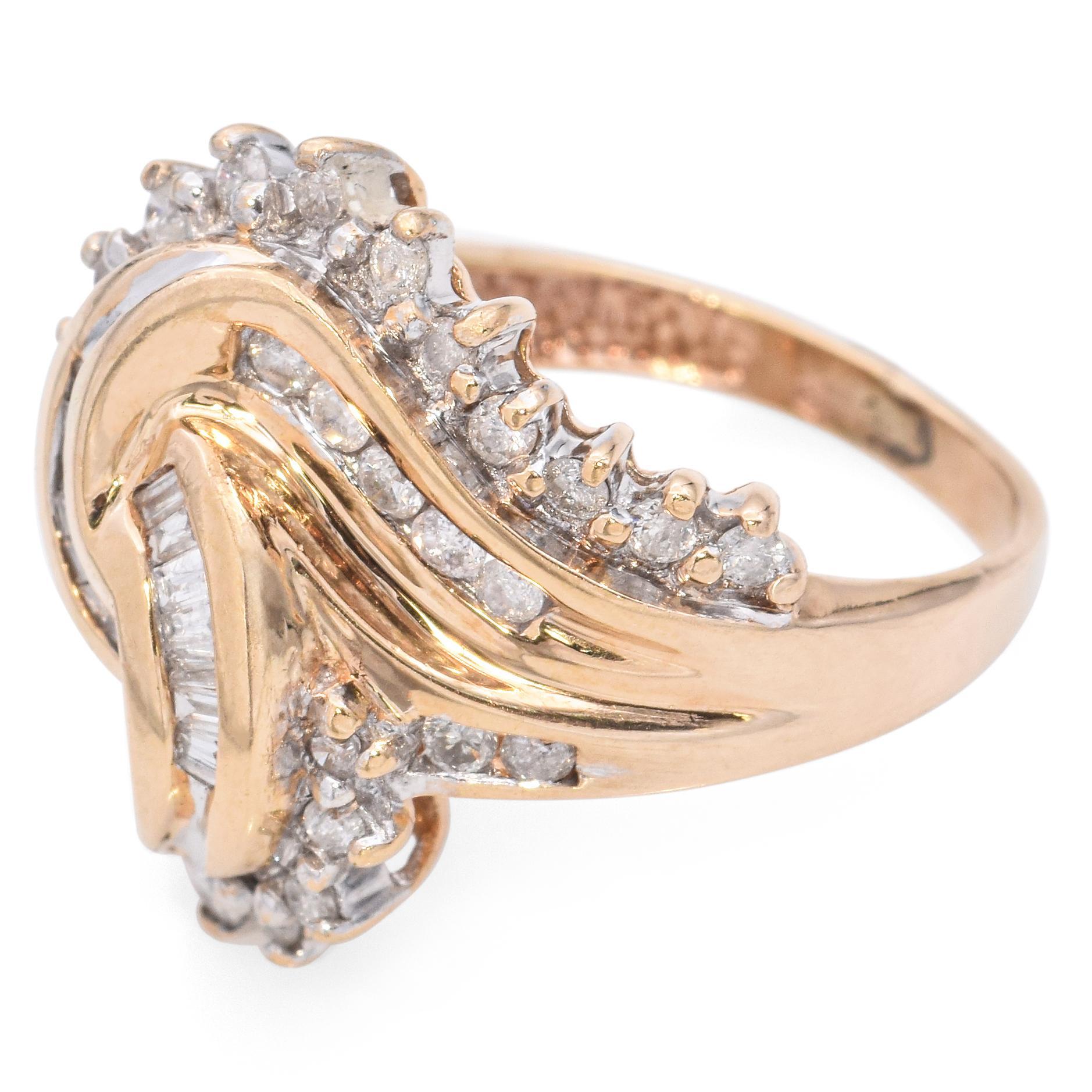 Vintage 10k Yellow Gold Intertwining Mixed Cut Diamond Ring For Sale 1