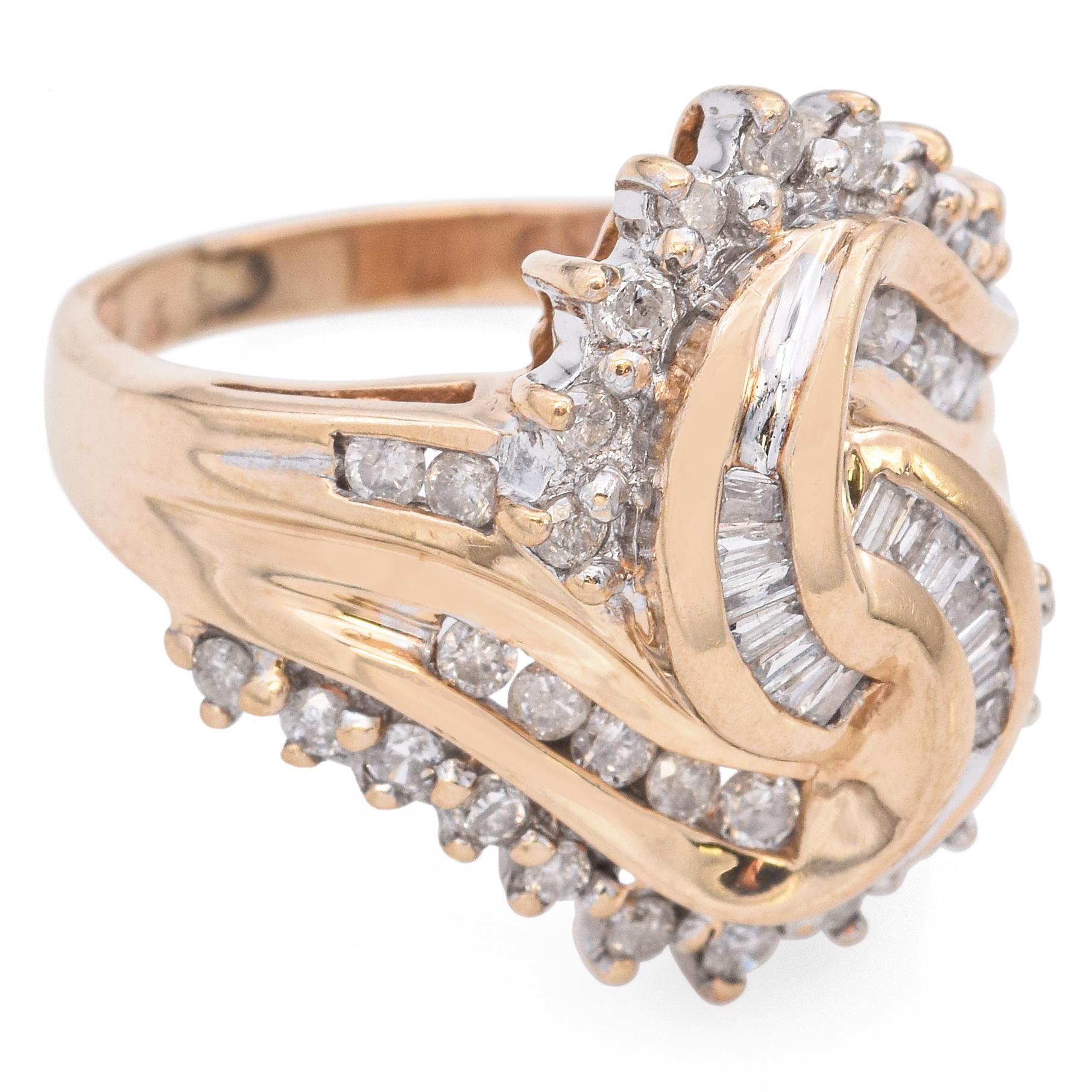 Vintage 10k Yellow Gold Intertwining Mixed Cut Diamond Ring For Sale 2