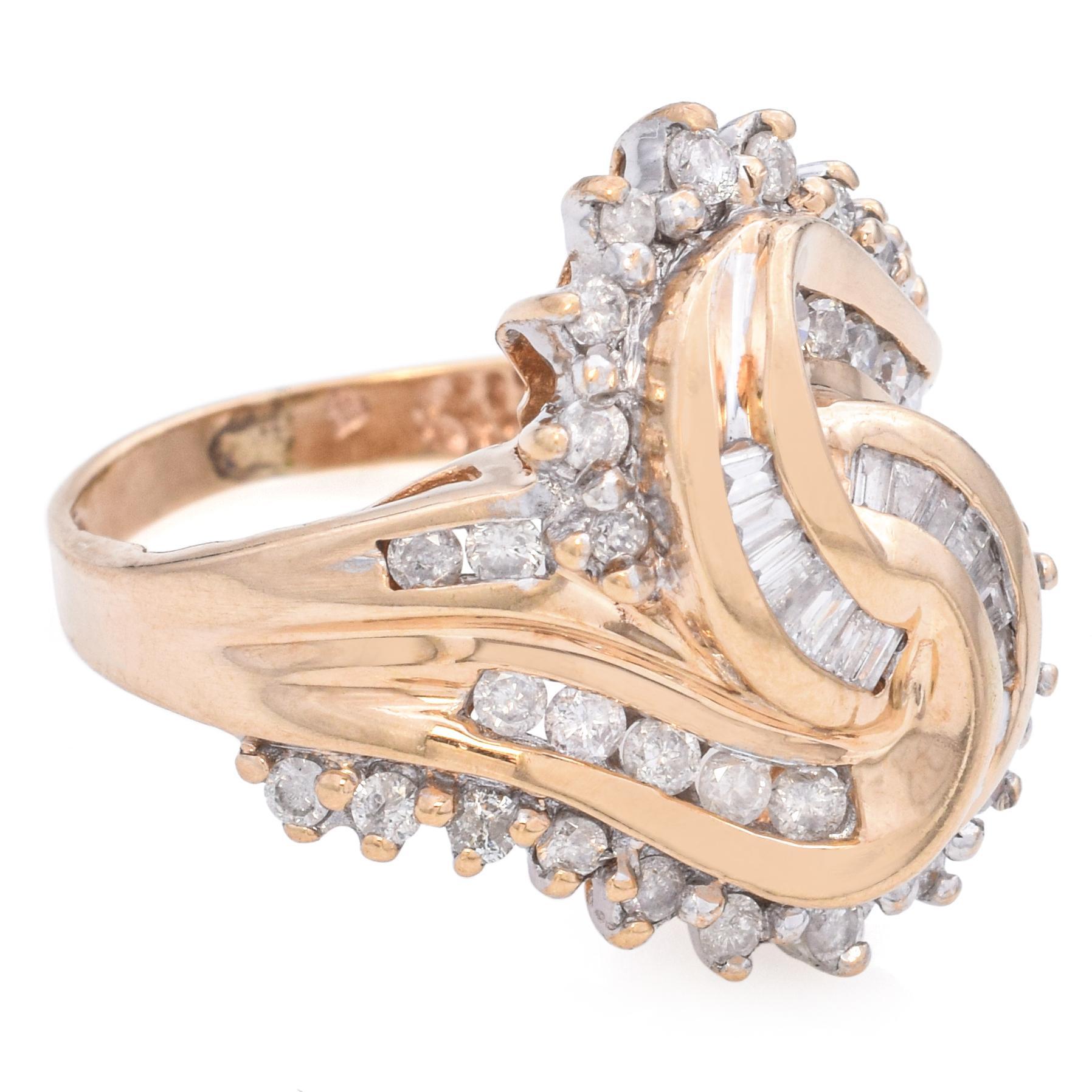 Vintage 10k Yellow Gold Intertwining Mixed Cut Diamond Ring For Sale 3