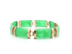 Vintage 10k Yellow Gold Jade Link Bracelet w/ Chinese Symbol Clasp