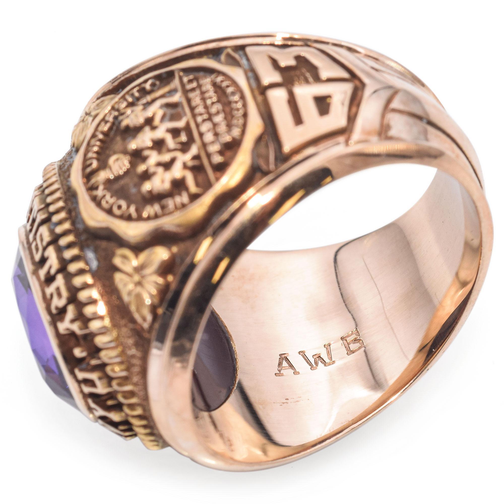 Vintage 10K Yellow Gold Lab Sapphire NYU College of Dentistry Class of 1963 Ring For Sale 1