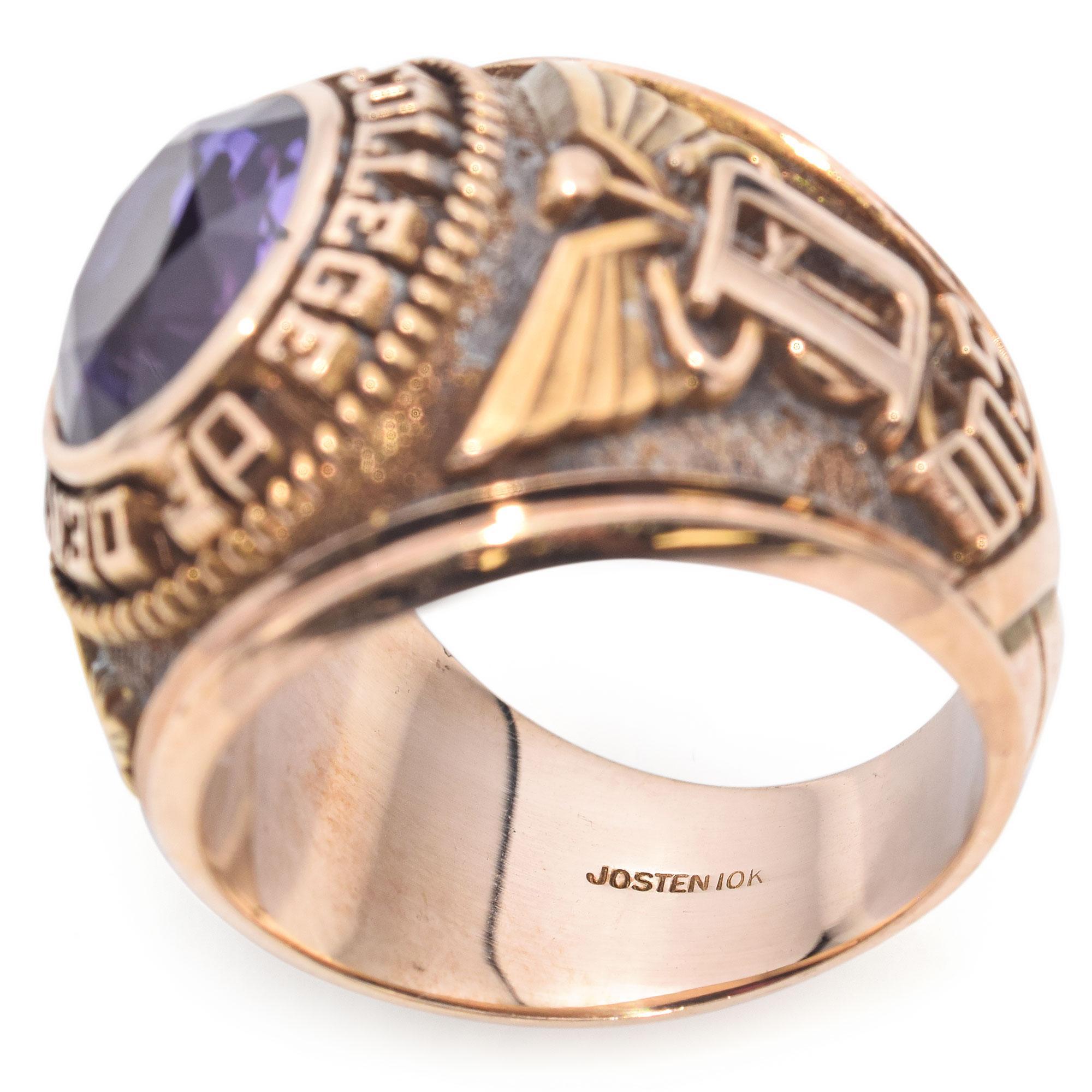 Vintage 10K Yellow Gold Lab Sapphire NYU College of Dentistry Class of 1963 Ring For Sale 2