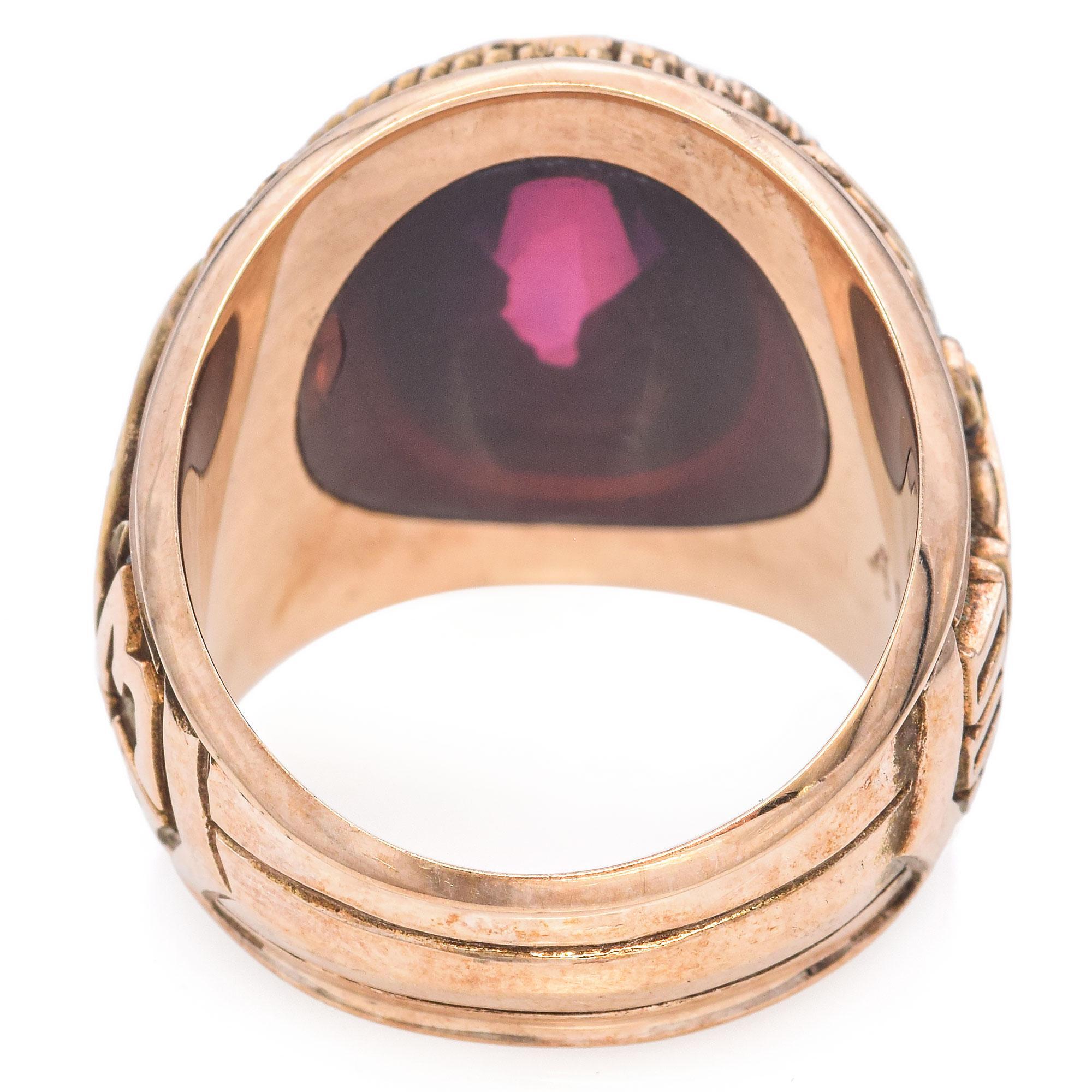 Vintage 10K Yellow Gold Lab Sapphire NYU College of Dentistry Class of 1963 Ring For Sale 3