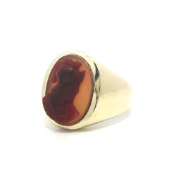 Vintage 10k Yellow Gold Large Carved Carnelian Cameo Trojan Knight Men's Ring