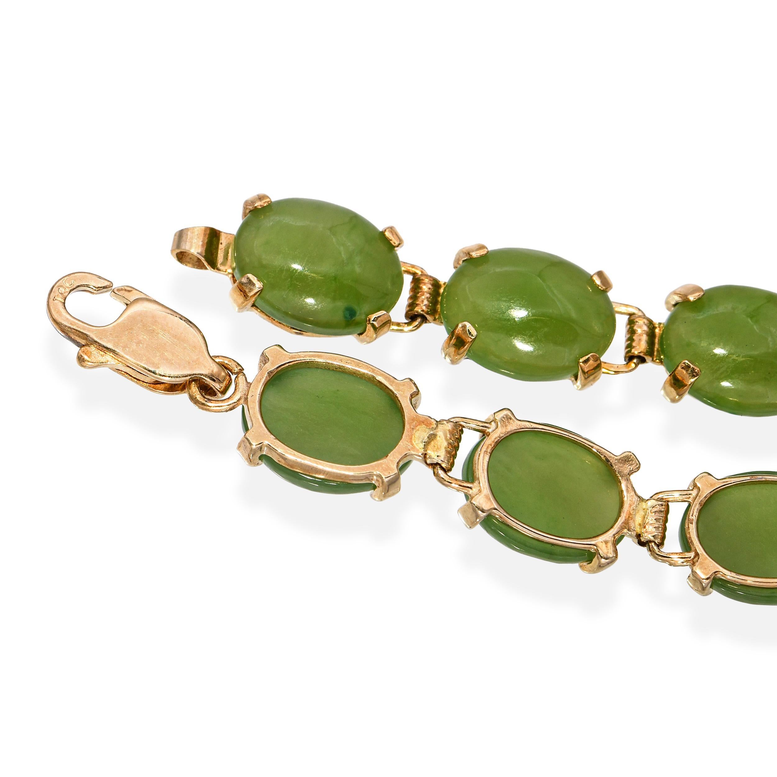 da uomo o donna Bracciale vintage in oro giallo 10k con nefrite e giada in vendita