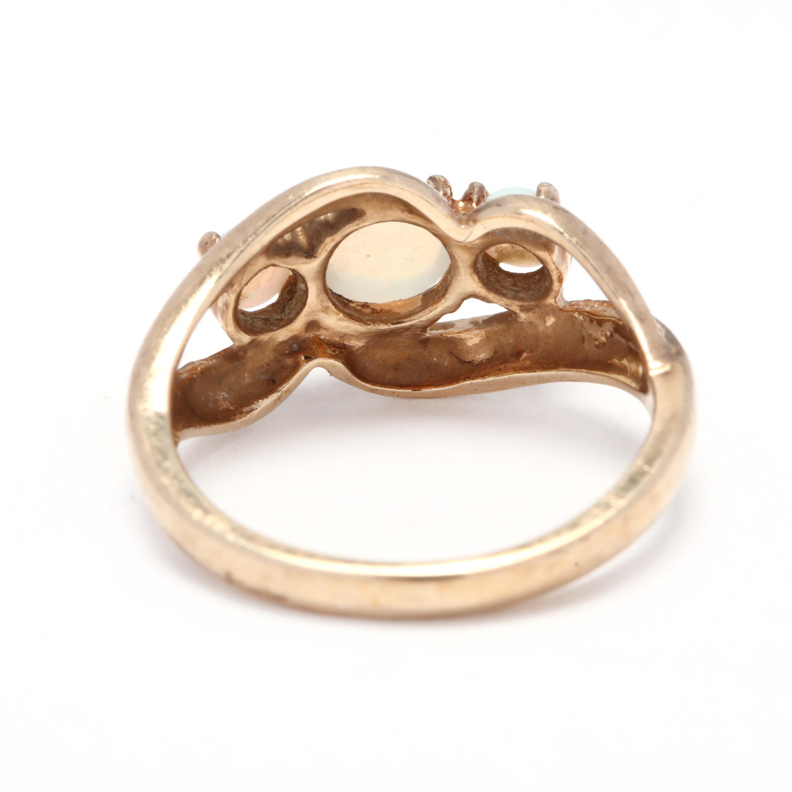 Round Cut Vintage 10 Karat Yellow Gold and Opal 3-Stone Statement Ring